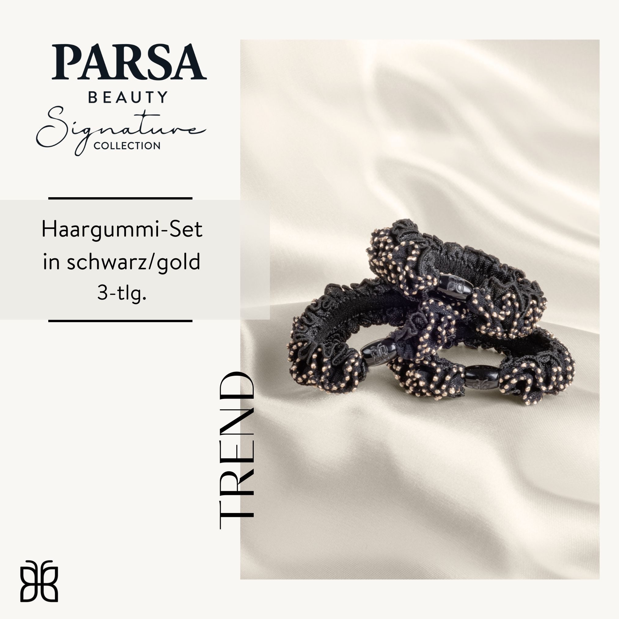 PARSA Beauty Haargummi Signature Collection Haargummis Schwarz mit Goldnaht, 3er-Set