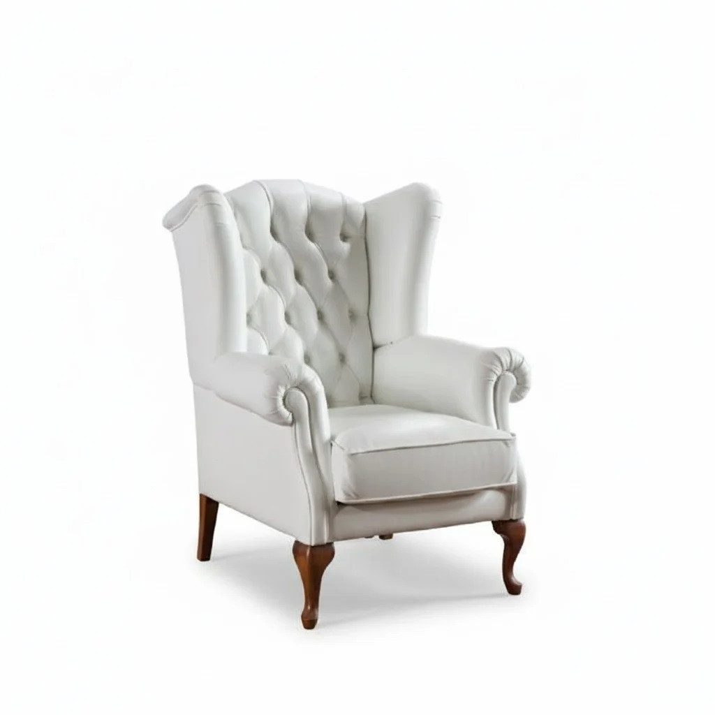 JVmoebel Chesterfield-Sessel Chesterfield Sessel Ohrensessel Vollleder Weiß (ohne Set)