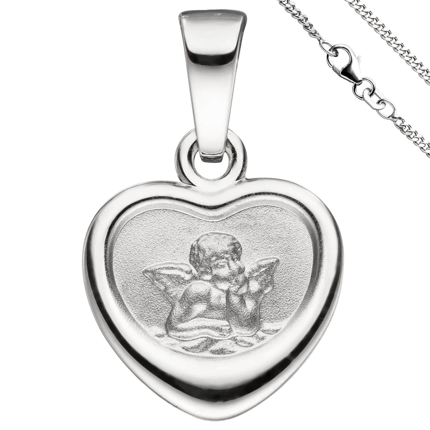 Schmuck Krone Silberkette Kleiner Anhänger mit Halskette Engel Schutzengel  im Herz 925 Silber 38cm Kinder