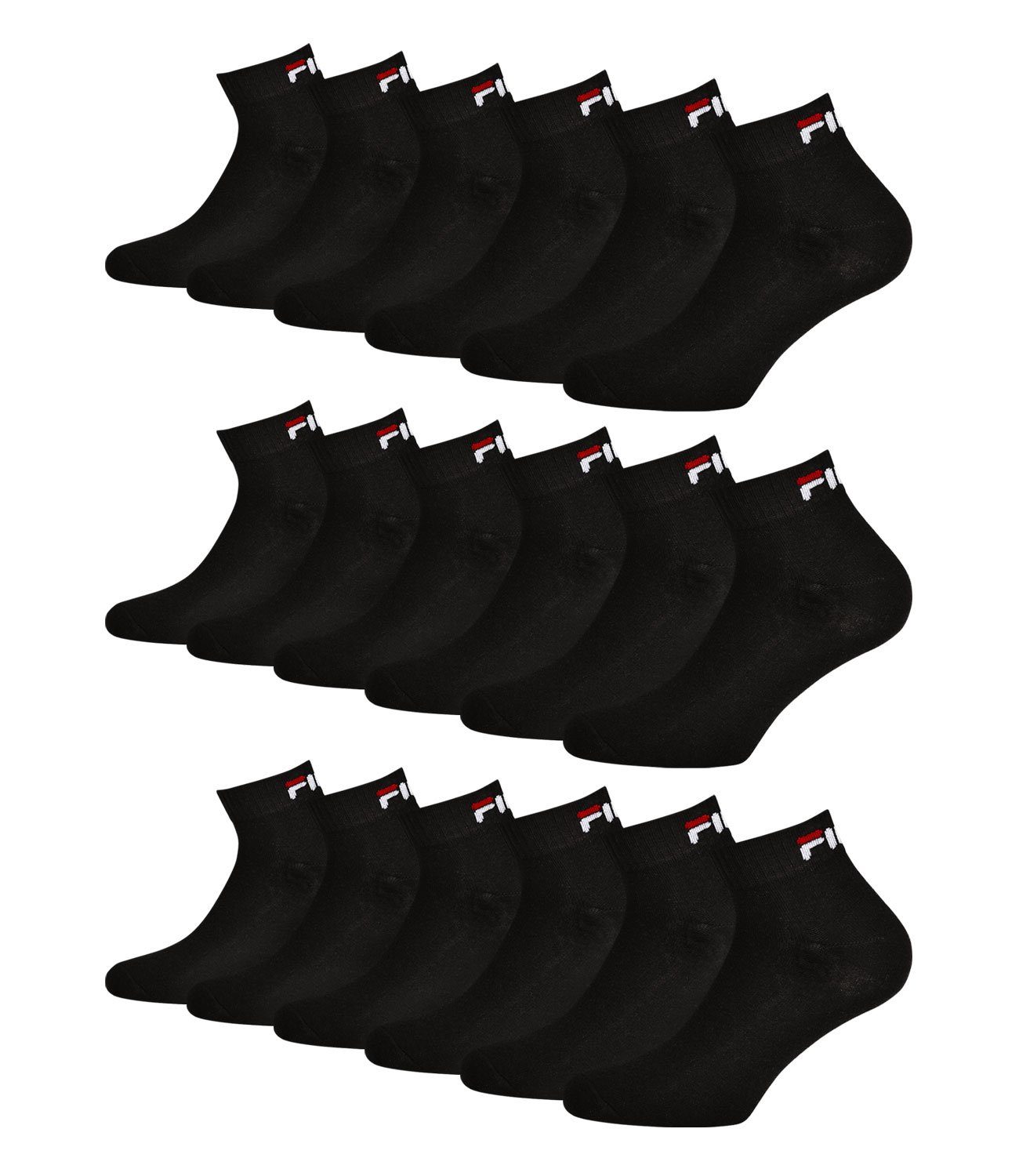 Socken black Sportsocken Quarter mit (9-Paar) Fila weichem 200 Rippbündchen