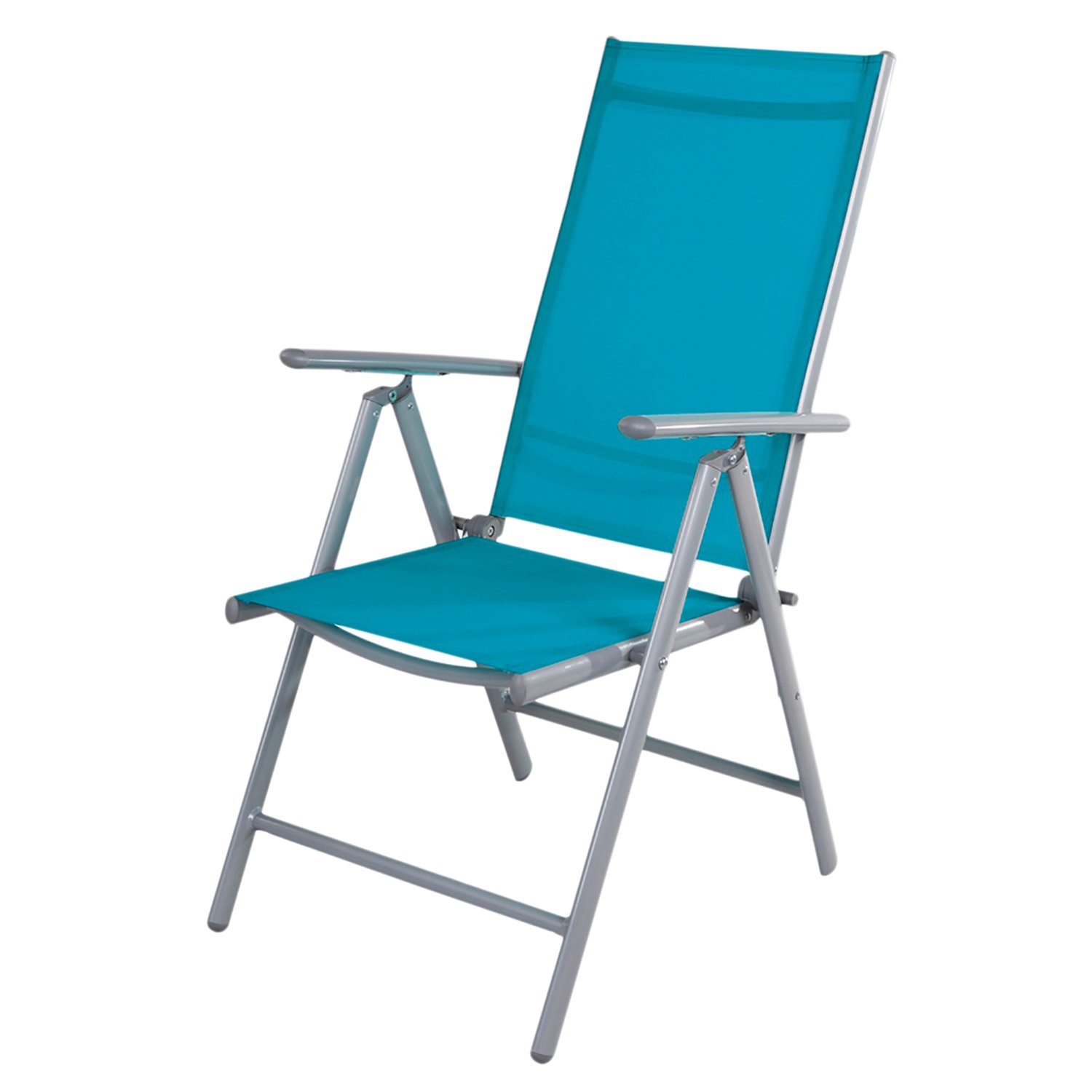 INDA-Exclusiv Armlehnstuhl Gartenstuhl Klappstuhl Aluminium - Textilen Silbergrau/Petrol 7- Positionen | Stühle