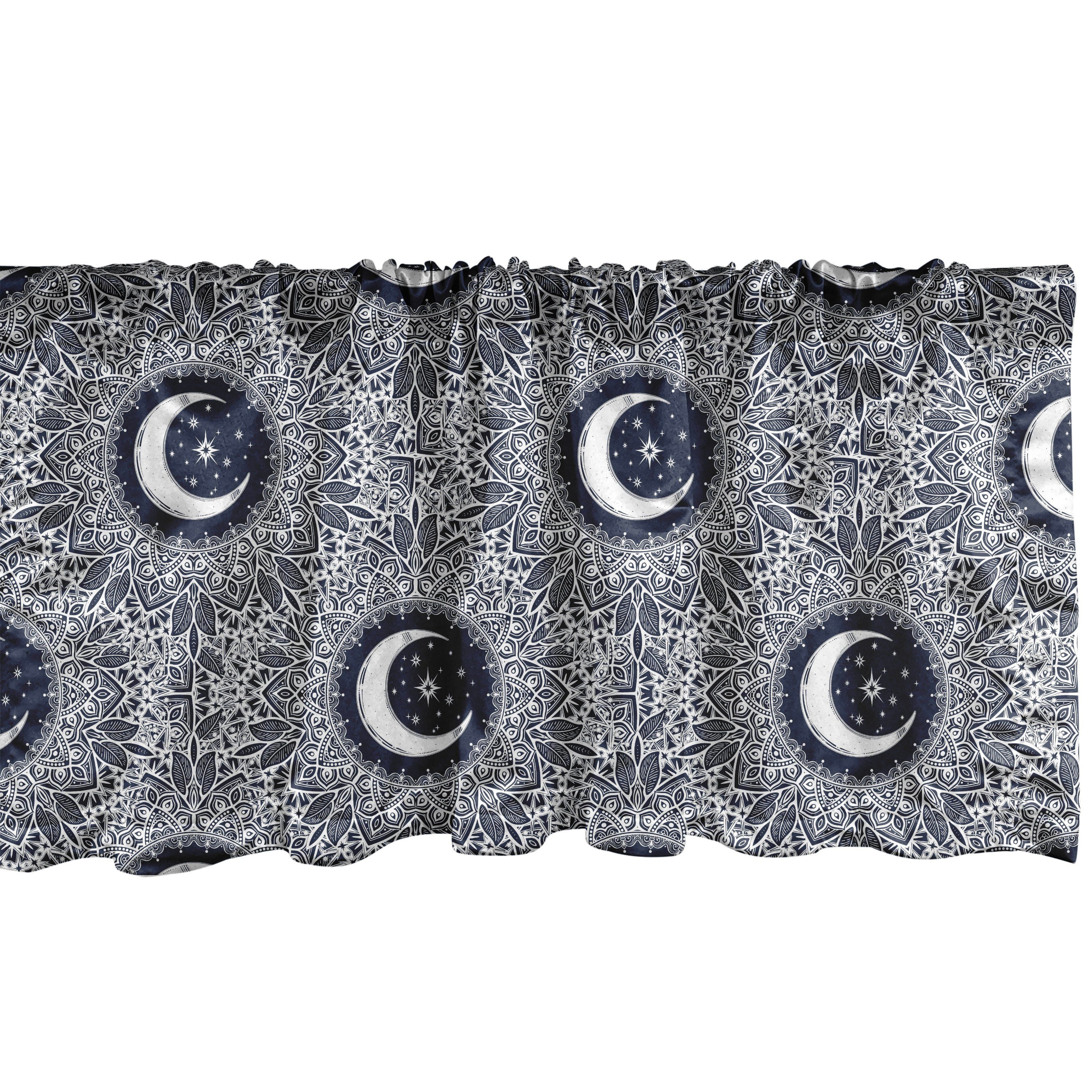 Scheibengardine Vorhang Volant für Küche Schlafzimmer Dekor mit Stangentasche, Abakuhaus, Microfaser, Abstrakt Crescent Mond-Stern-Blätter
