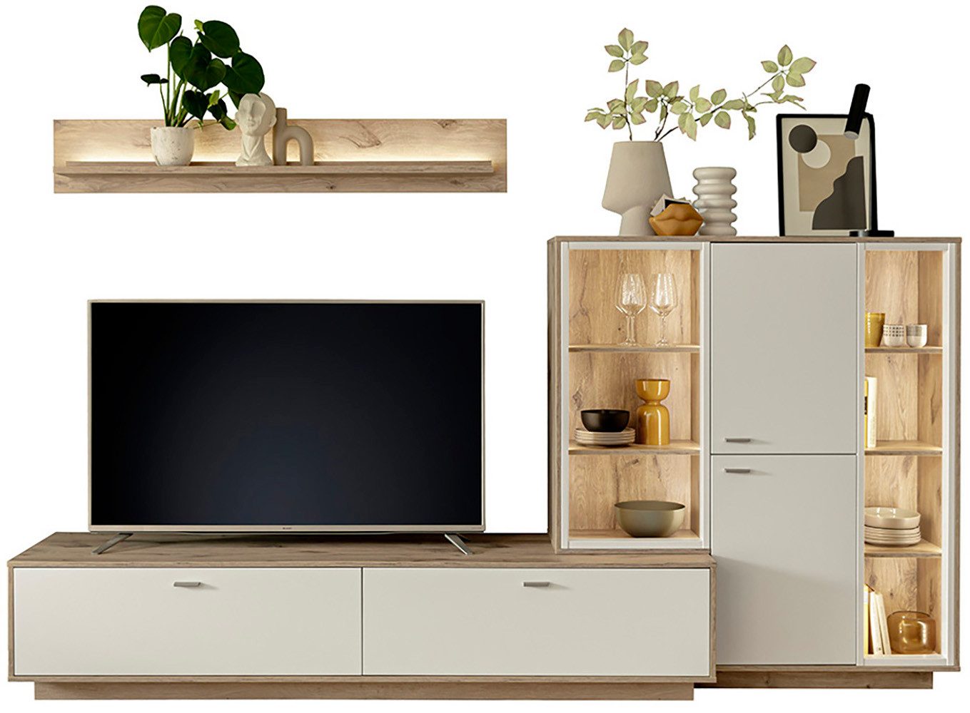 MCA furniture Wohnwand SANTERNO, (Komplett-Set, 3-St., 3-teilg), Wohnzimmer Set (3-tlg), Türen & Schubkästen gedämpft, Breite 287 cm