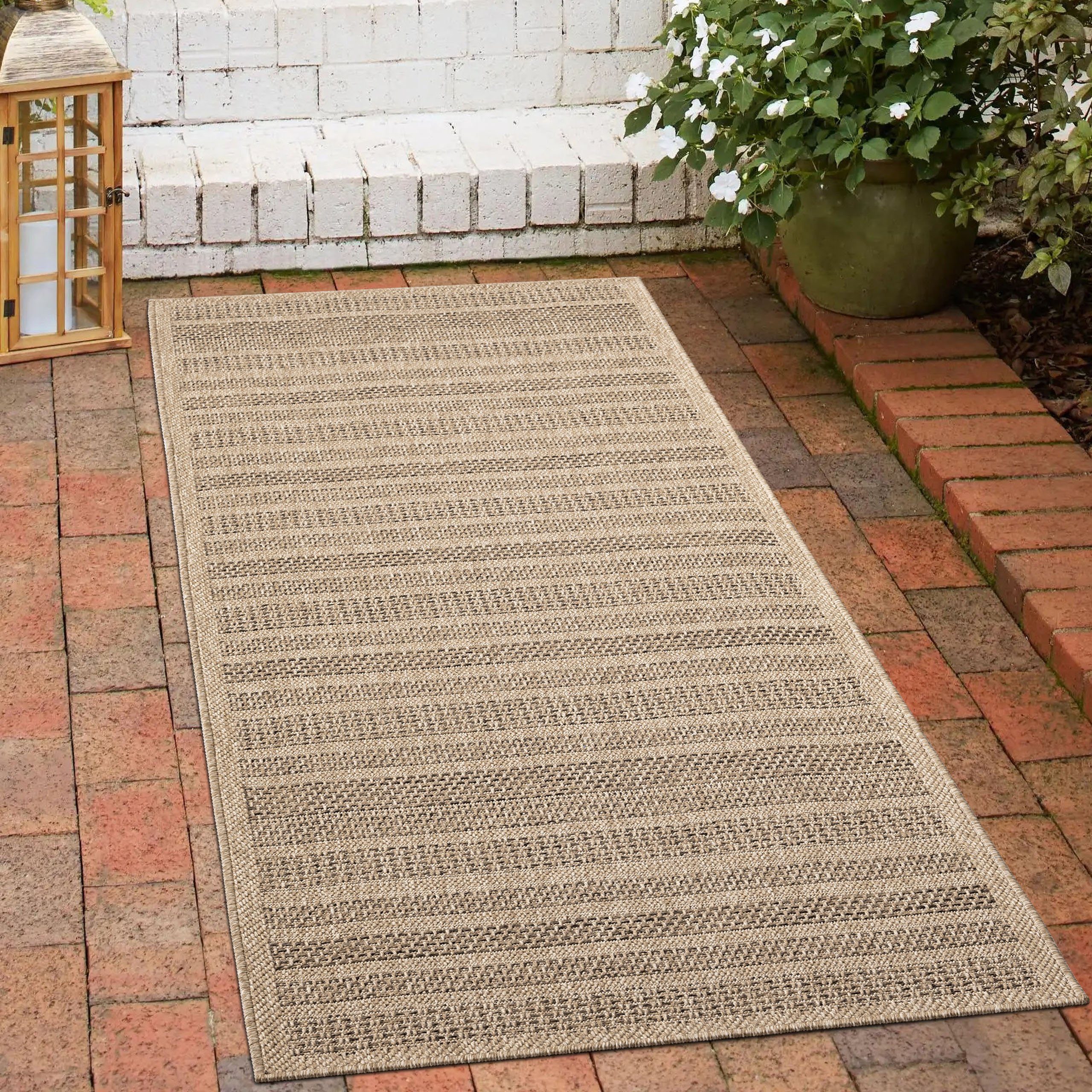 Outdoorteppich Wetterfester In und Outdoor Teppich gestreift beige