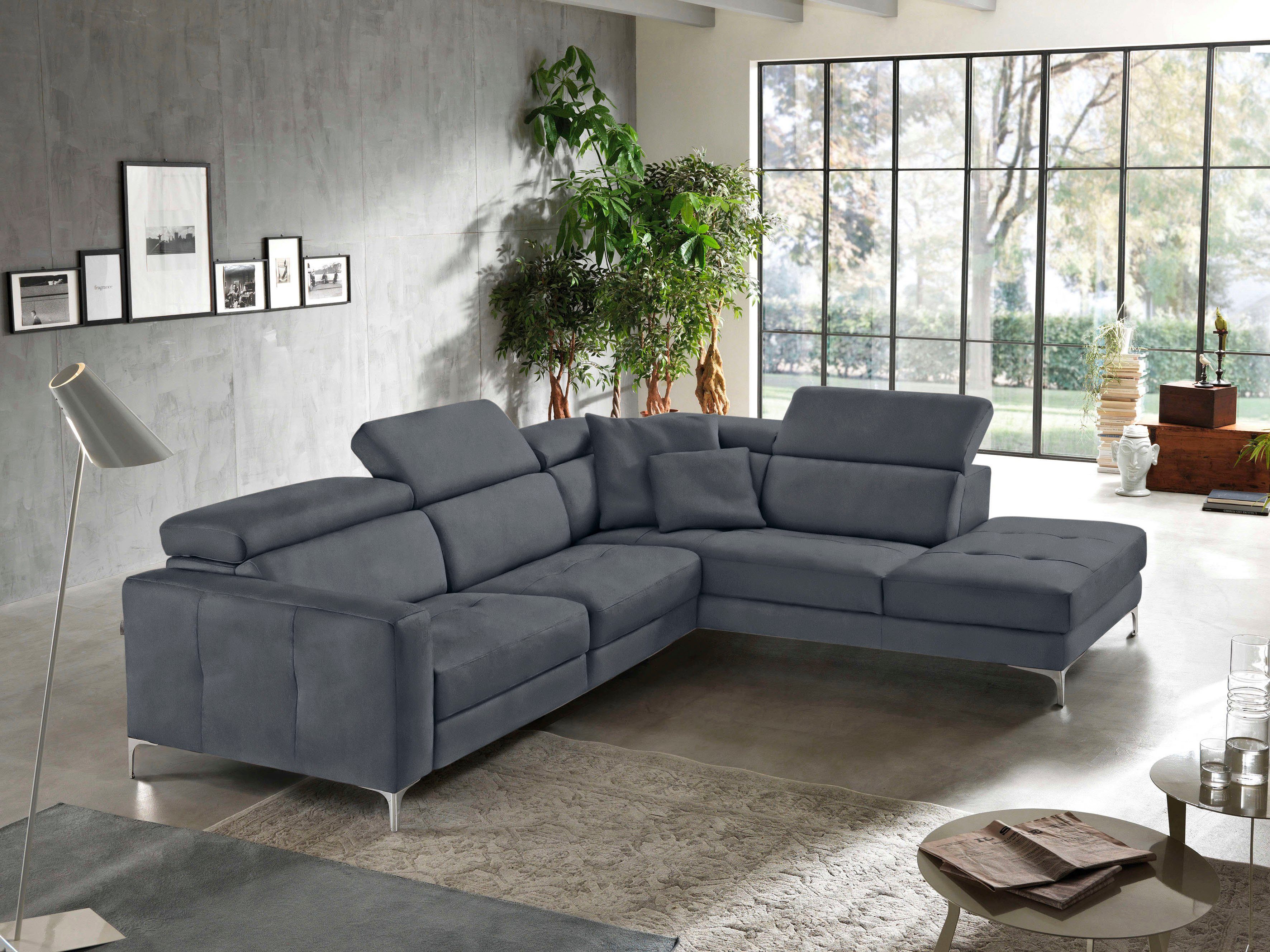 Egoitaliano Ecksofa Matt, hoher Sitzkomfort und aufwendige Detailverarbeitung, L-Form, mit Ottomane, inkl. verstellbarer Kopfteile zum Relaxen