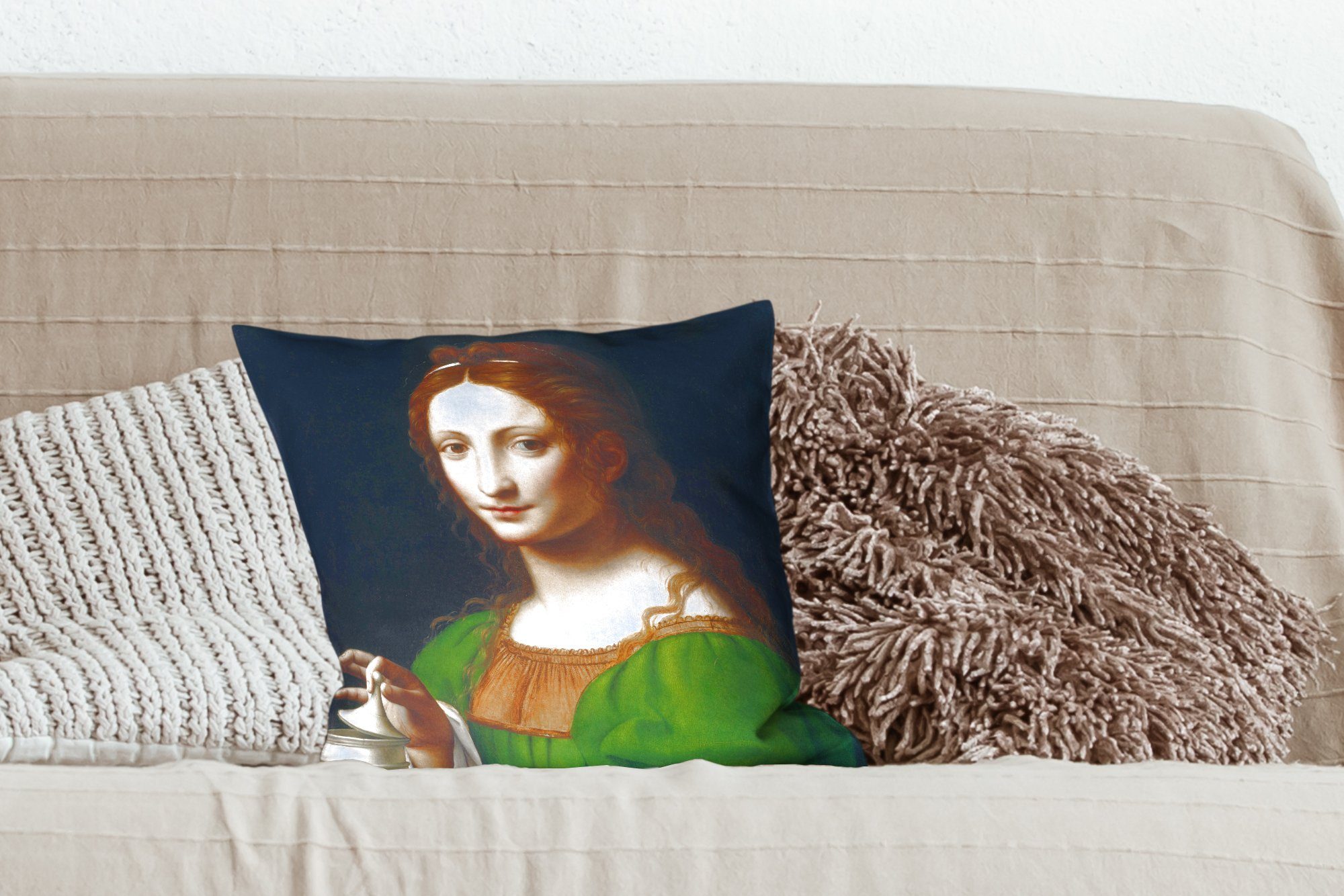 MuchoWow Dekokissen Maria Magdalena - Vinci, für Sofakissen Leonardo mit Füllung Wohzimmer, da Deko, Zierkissen Schlafzimmer