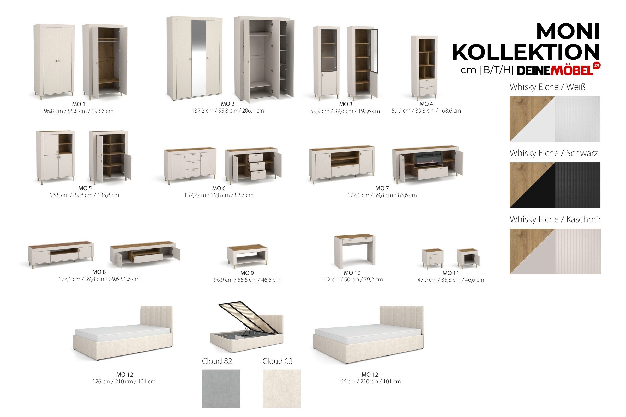 Deine Möbel 24 Kleiderschrank MONI 01 Drehtürenschrank 97 cm breit (MONI - Kollektion, 1-St., Set) ideal für Wohnzimmer, Flur, Schlafzimmer & Jungendzimmer