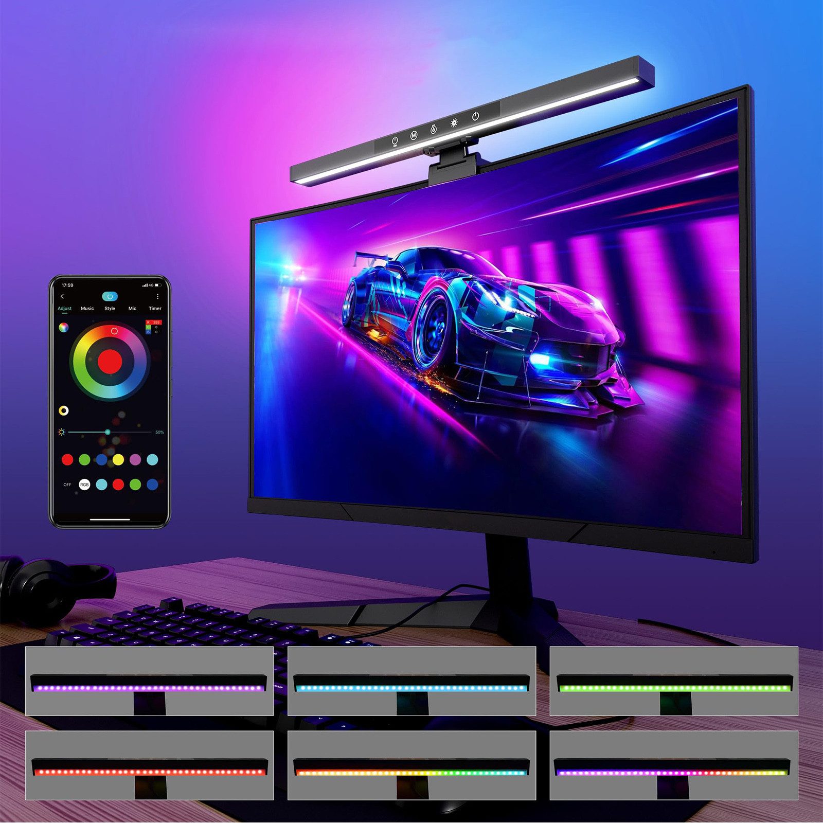 Jibenhome LED Lichtleiste RGB Schreibtischlampe Dimmbar günstig online kaufen