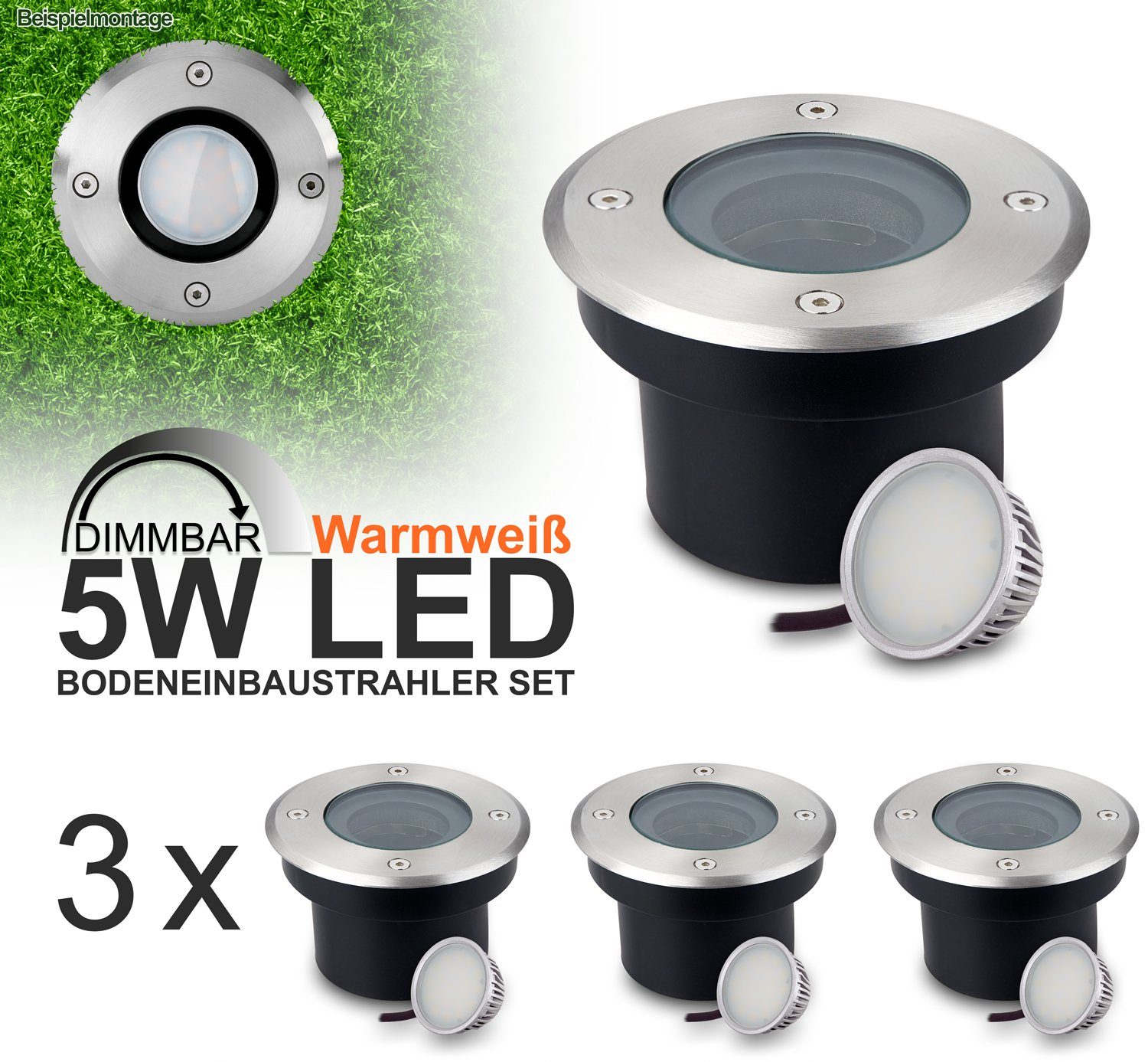 Preisgrenzen durchbrochen!! LEDANDO LED Einbaustrahler 3er tauschbarem LED mit LED Bodeneinbaustrahler flacher Pack Leu Extra