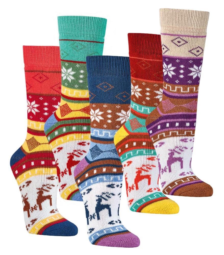 Hygge Paar) Baumwolle Wowerat Norweger Socken Muster 90% mit (2 Paar Norwegersocken mit 2 bunte Winter