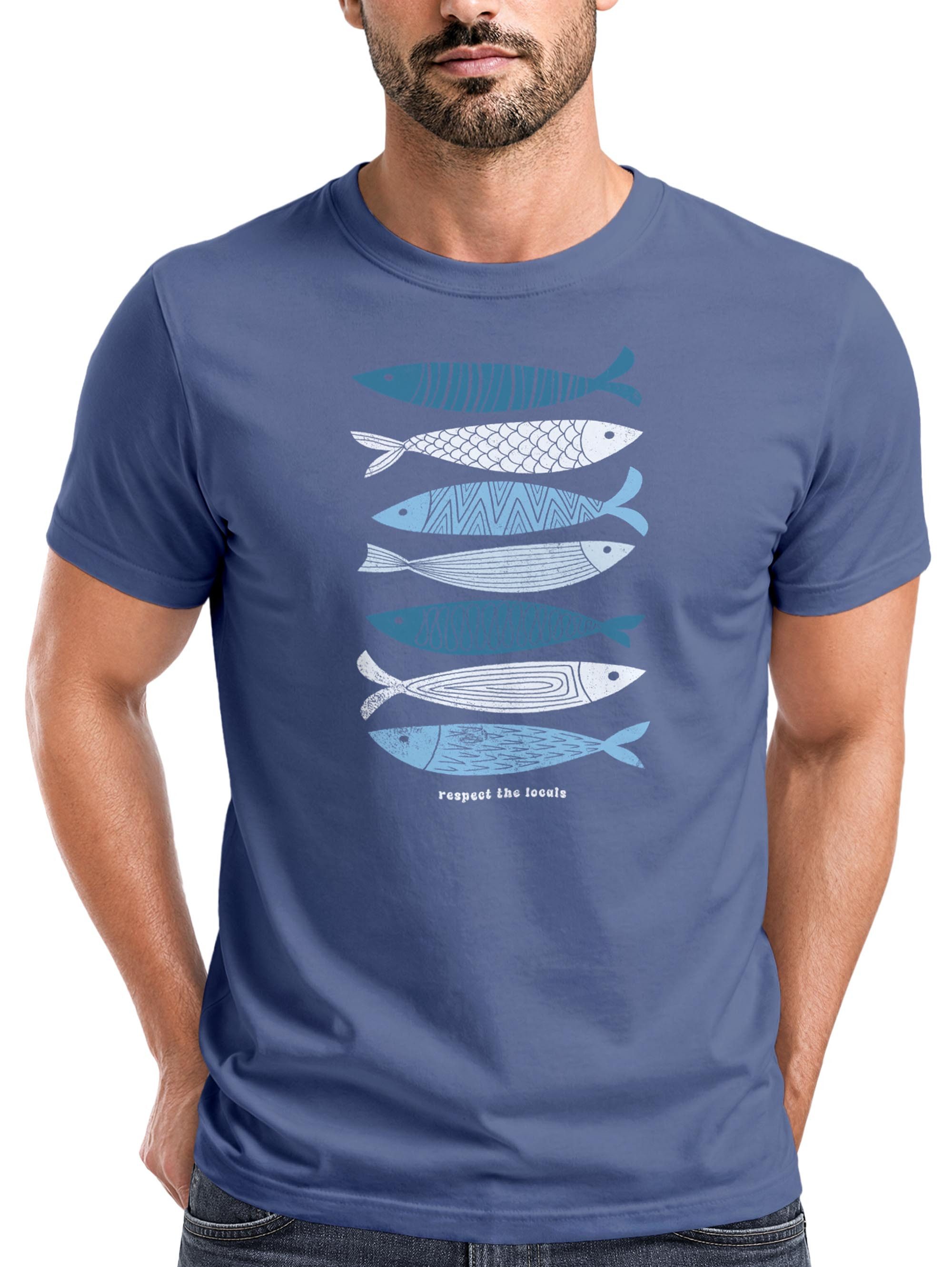 Neverless Print-Shirt Herren T-Shirt Motiv Maritim Meer Fische Sommer Urlaub Spruch Respect mit Print
