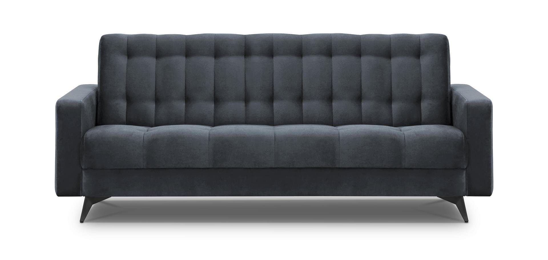 für Bettkasten, Wohnzimmer, Schlafsofa Couch Velour, BIS, Schlaffunktion, Polstersofa Beautysofa Sofa Anthrazit GRETA