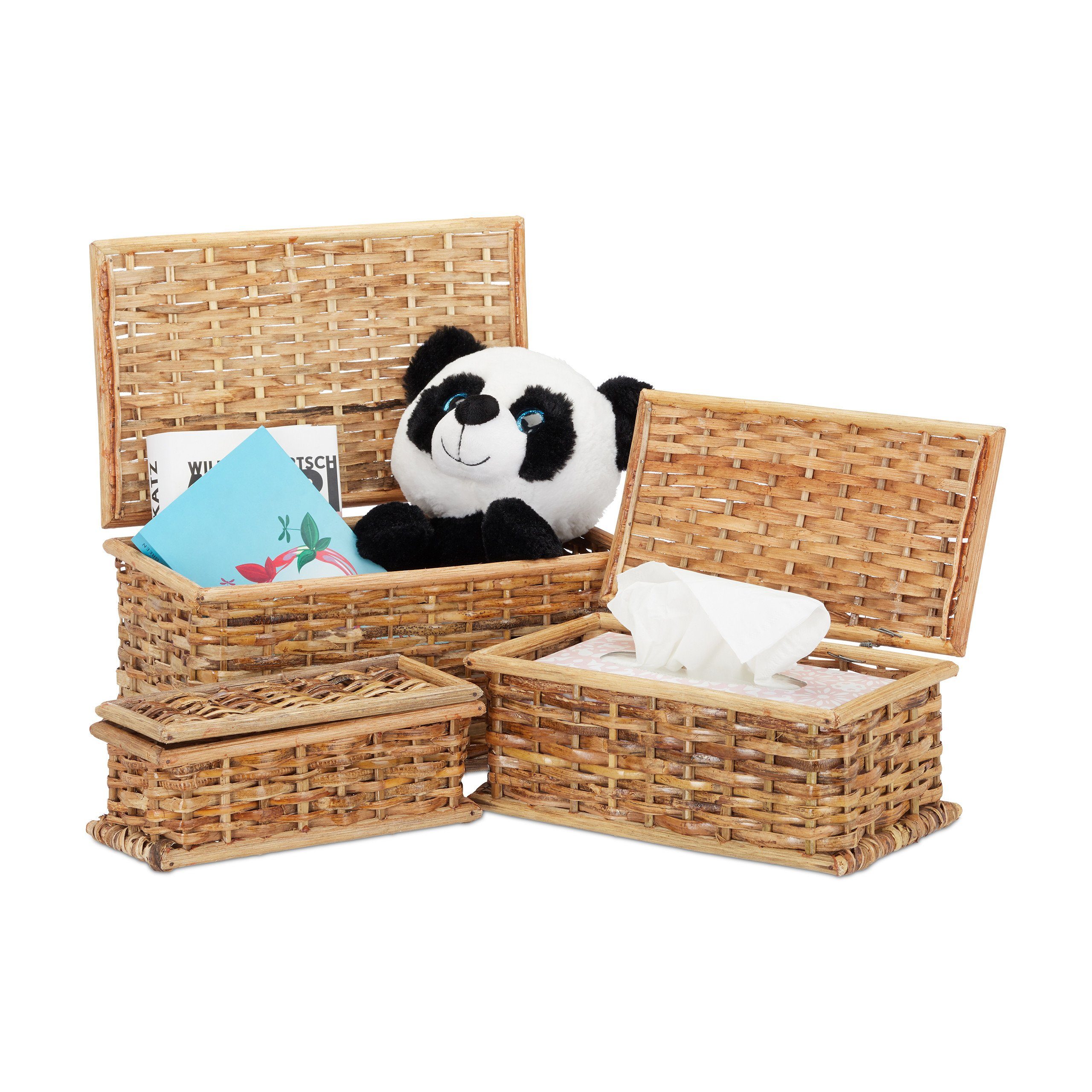 relaxdays Aufbewahrungskorb Körbchen 3er Set Rattan günstig online kaufen