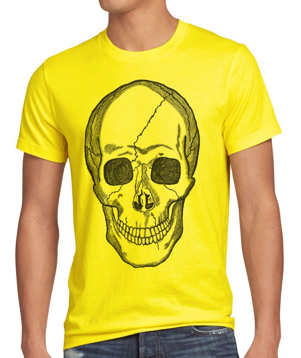 style3 us Harley gothic Print-Shirt Skull gelb Rocker biker knochen T-Shirt Totenkopf Herren Tattoo Punk