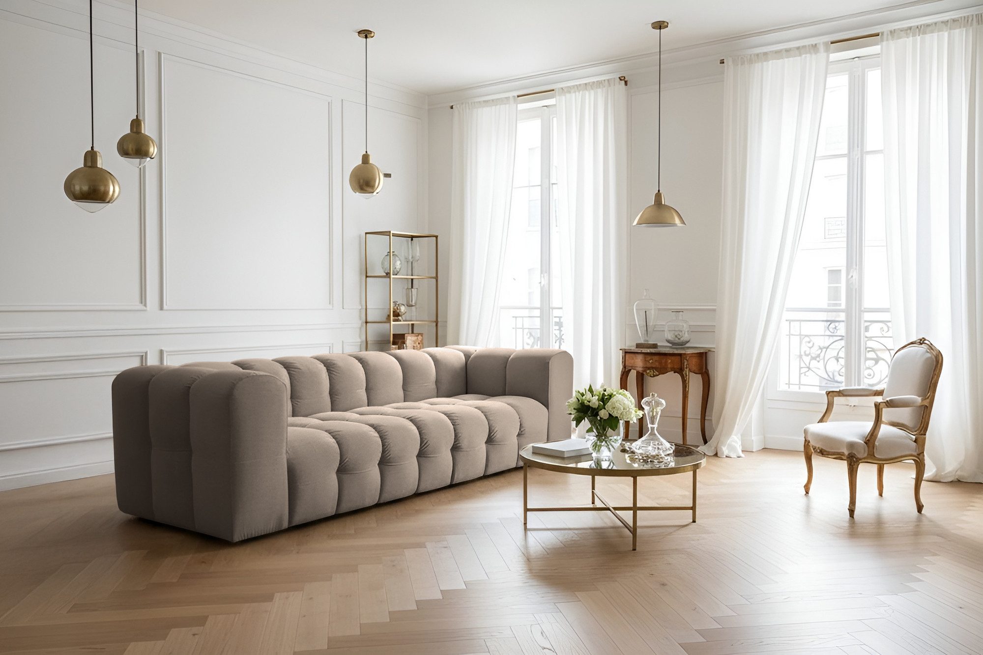 Friderik-EU 4-Sitzer Sofa Baloo, Modernes Design & luxuriöser Komfort für Dein Wohnzimmer, HR-Schaum und stabile Wellenfedern Typ A, Stoff Tiffany