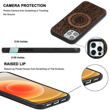 Wigento Smartphone-Hülle Holzfurnier Mandala geprägte Magsafe Hülle Handy Tasche Rosen für Apple iPhone 12 Pro Max 6.7 Zoll