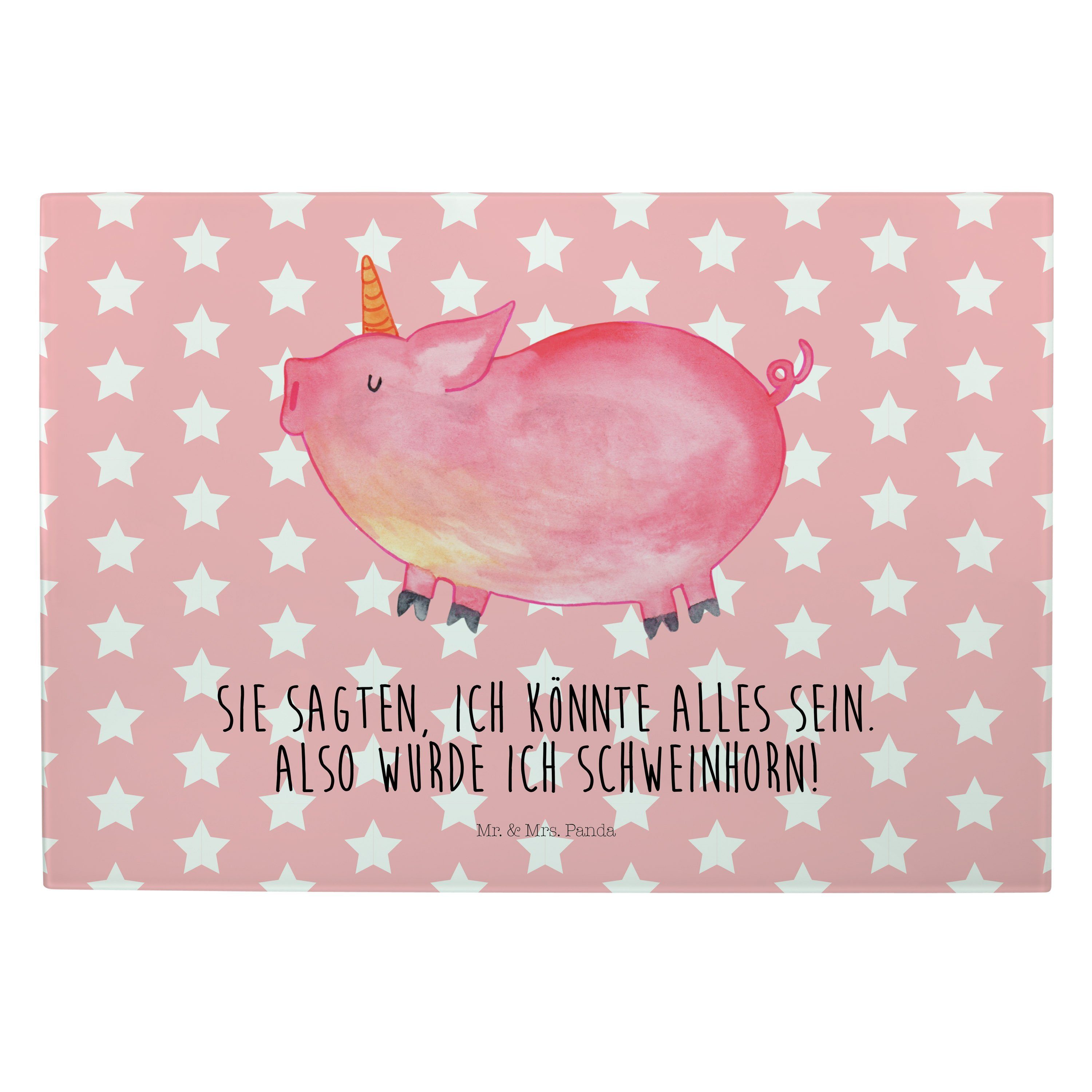 Deko, Pastell - Servierbrett - Geschenk, Glas, (1-St) Mrs. Einhorn Premium Mr. Einhorn & Unicorn, Rot Panda Schweinhorn