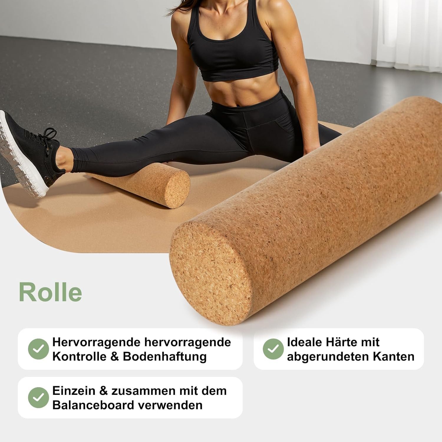 HOKO Balanceboard aus Birkenholz mit Korkrolle