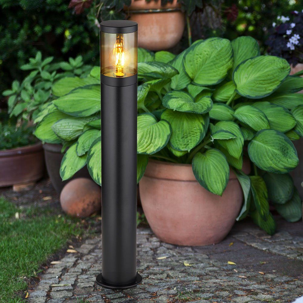 GLOBO LIGHTING LED Außen-Stehlampe, Leuchtmittel inklusive, Warmweiß, LED Außenstehleuchte Edelstahl schwarz rauch Garten Wegelampe H 80 cm