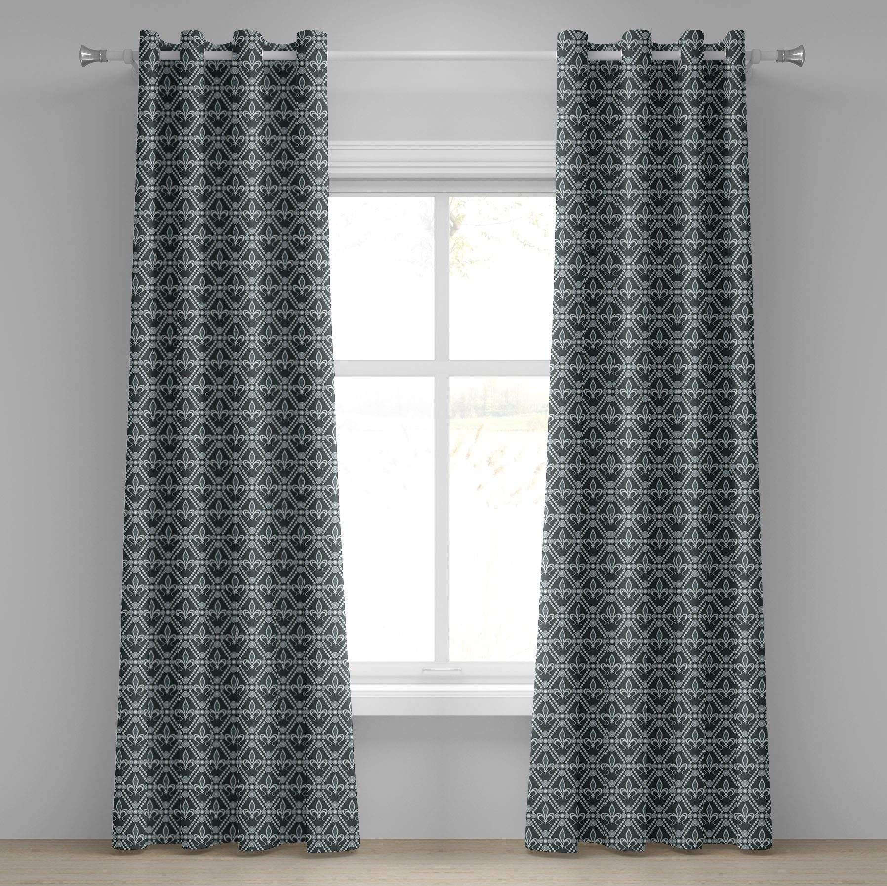 Gardine Dekorative 2-Panel-Fenstervorhänge für Schlafzimmer Wohnzimmer, Abakuhaus, Fleur De Lis Rectangle Motive