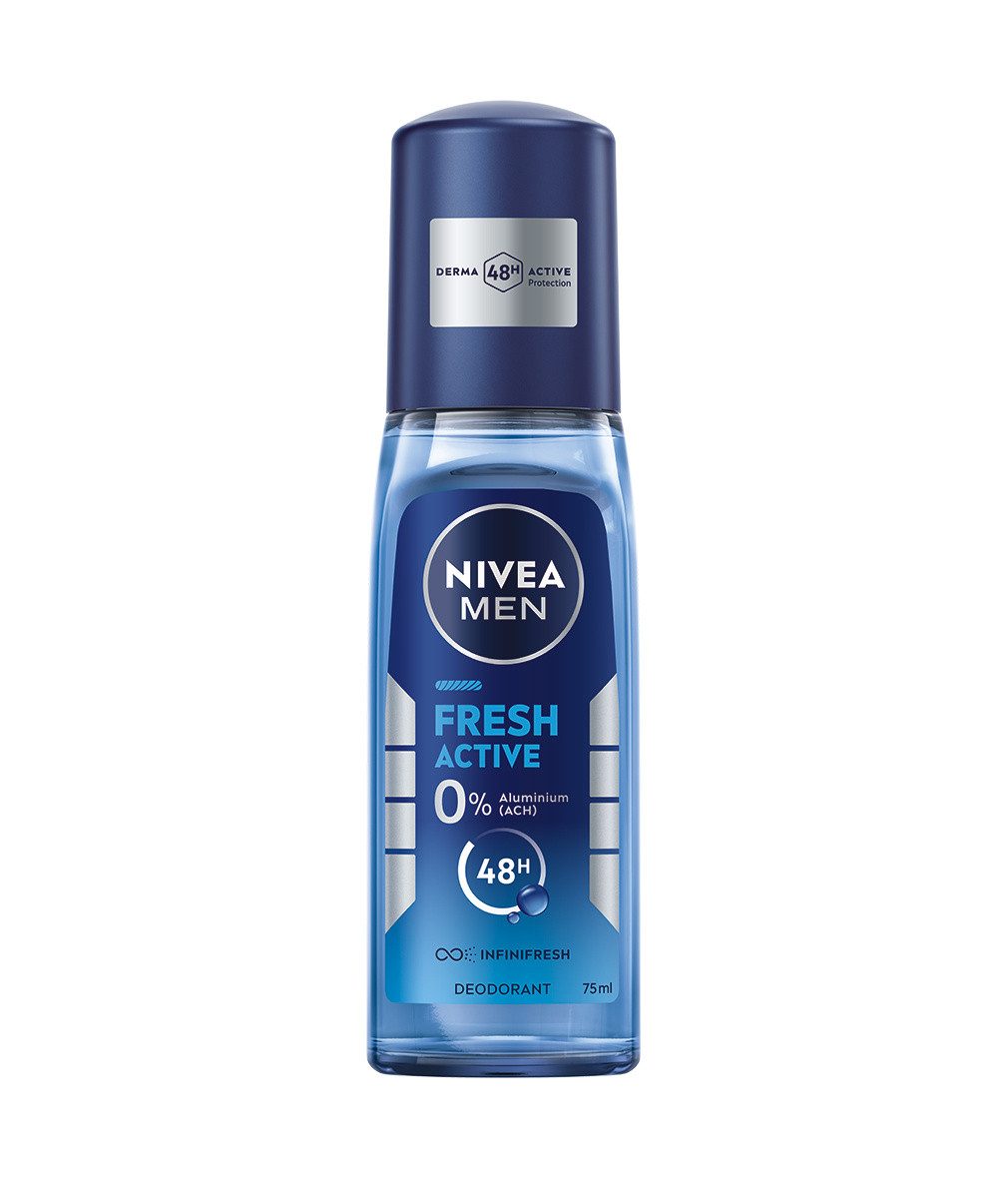 Nivea Men Deo-Zerstäuber Fresh Active 4 x 75ml, 48 Stunden effektiver Deo-Schutz, Set, 4-tlg., 0% Aluminium