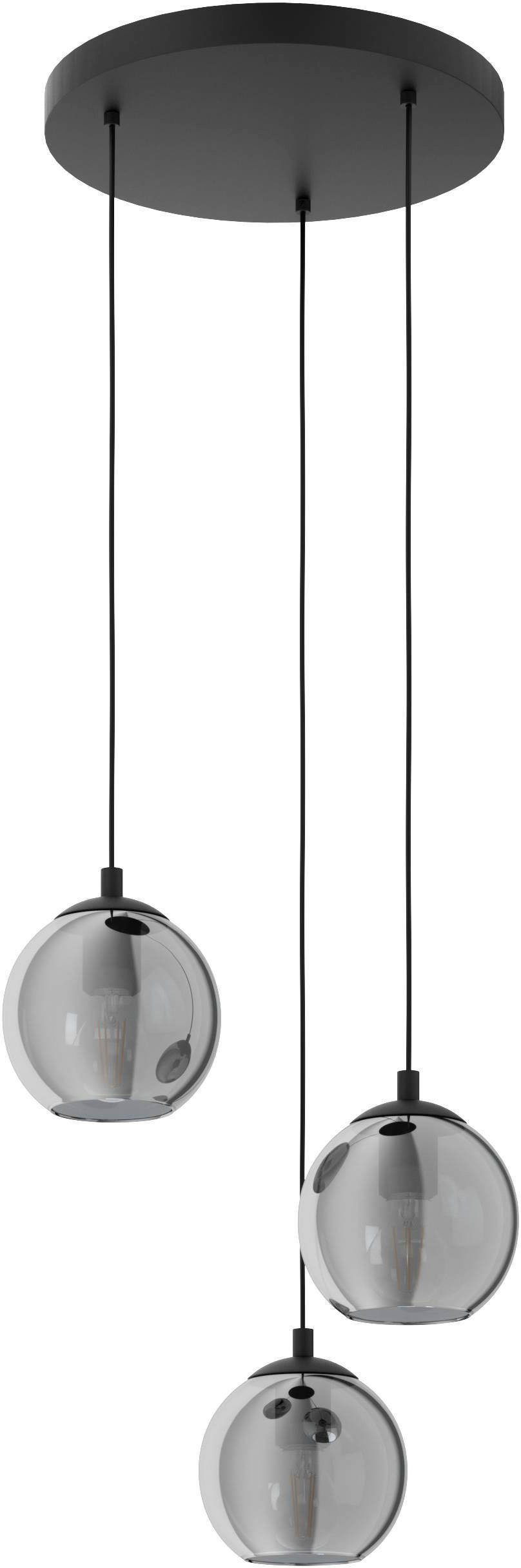 EGLO Pendelleuchte ARISCANI, Leuchtmittel, cm 76,5 Esstisch, ohne schwarz, Pendelleuchte Hängeleuchte, Rauchglas E27