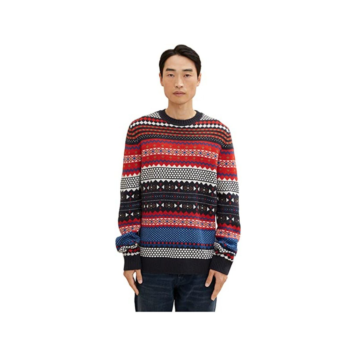 kombi (1-tlg) Rundhalspullover TAILOR allover TOM navy red jacquard