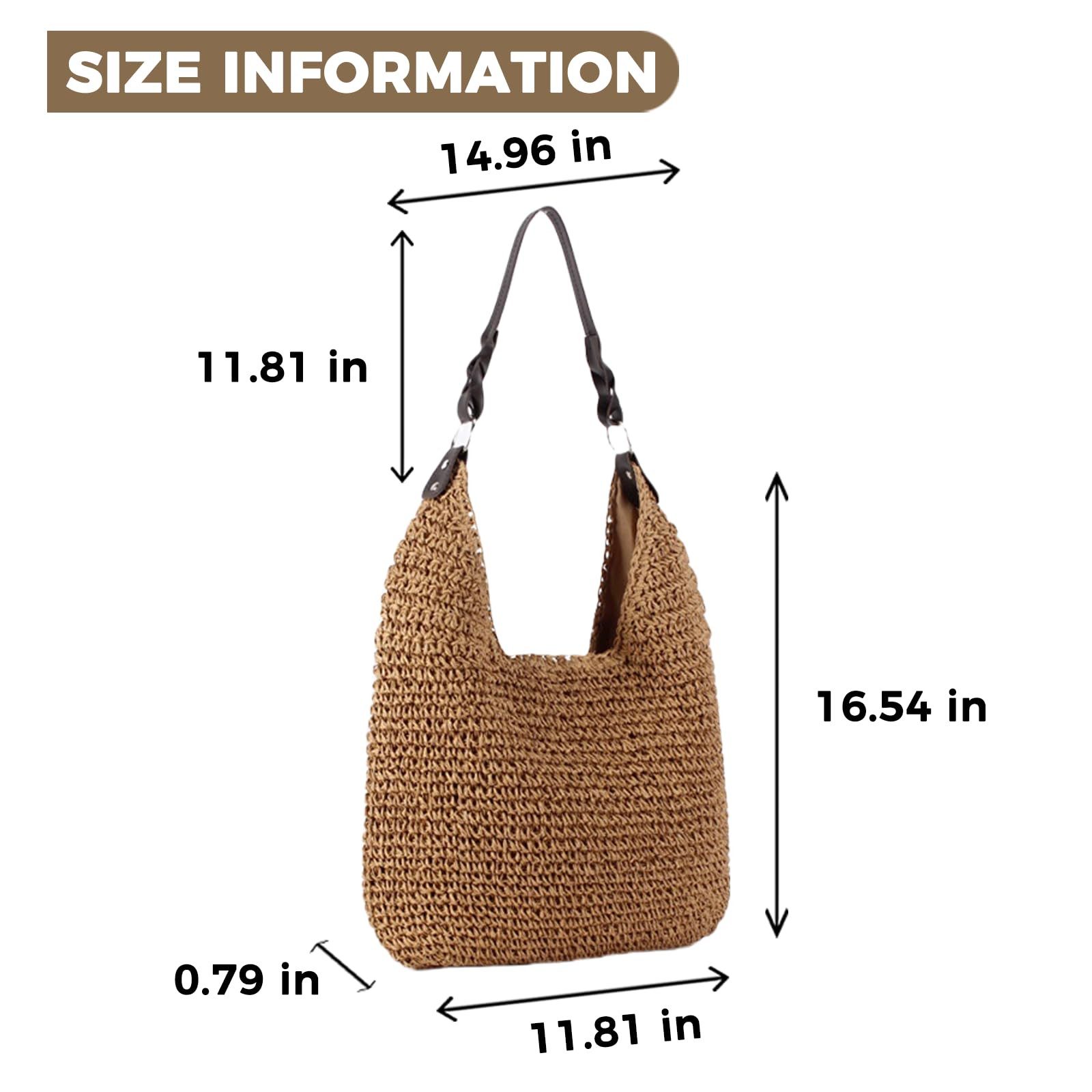 MOPUEA Strandtasche Strohtasche Strandtasche Großes Fassungsvermögen Mit Reißverschluss (Strandtasche Aus Geflochtenem Stroh Mit Reißverschluss, Ideal Für Strand Urlaub Shopping Und Tägliche Nutzung), Leicht Großes Fassungsvermögen Mit Sicherem Reißverschluss