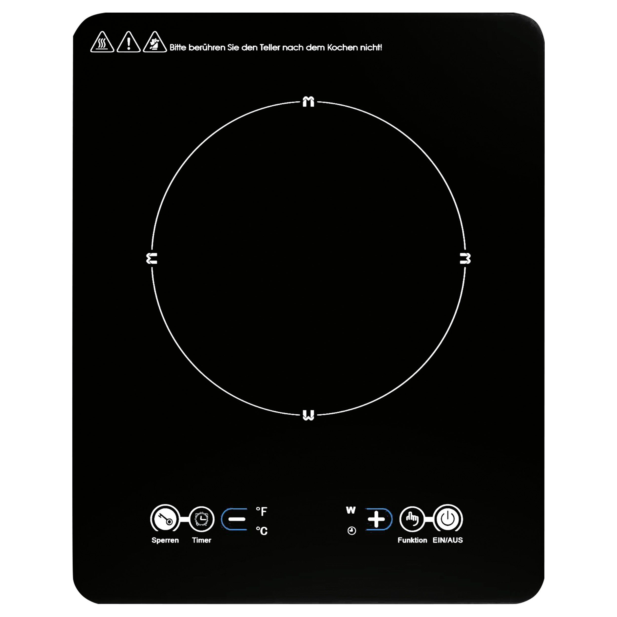 B&S Einzel-Induktionskochplatte Induktionsplatte 1800 Watt 9 Leistungsstufen - Sensor Touch