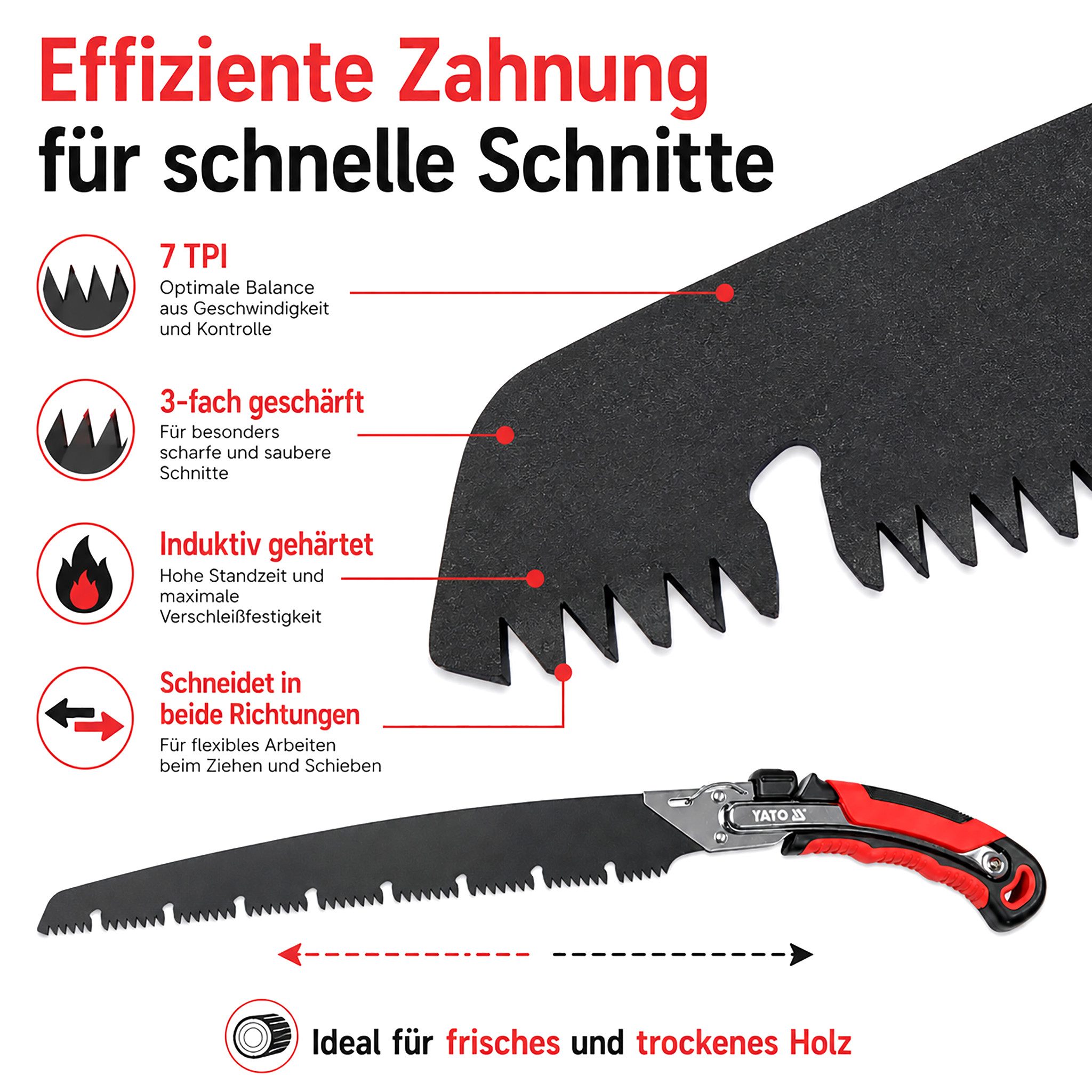 TOYA Handsäge Astsäge Baumsäge gerade 350 mm Typ YT-87740 inkl. Holster (2-St), gerade