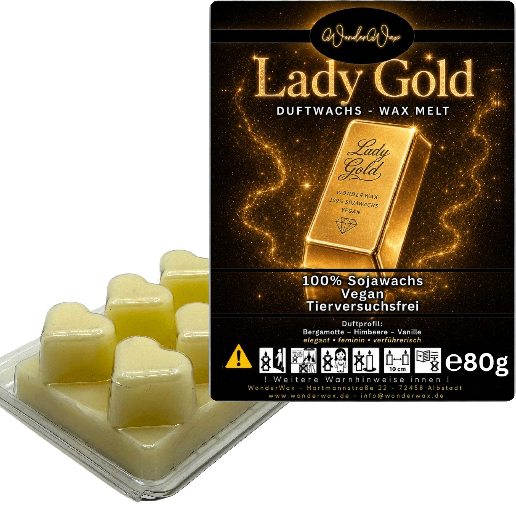 WonderWax Duftwachs WonderWax® Duftwachs 6 Herzen, (Lady Gold), Duftrichtung: Lady Gold