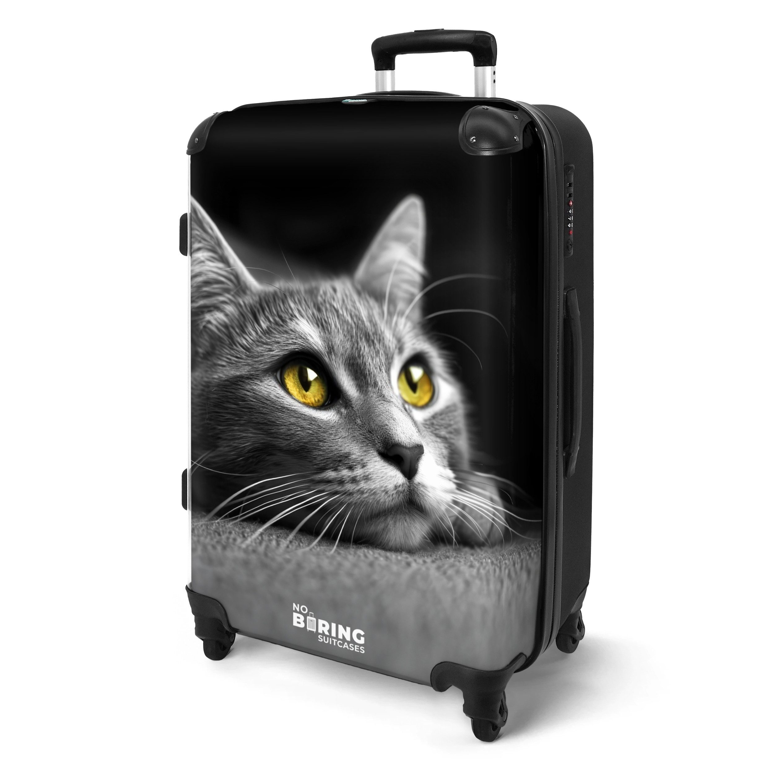 NoBoringSuitcases.com© Hartschalen-Trolley Schwarz-weiße Katze mit gelben günstig online kaufen