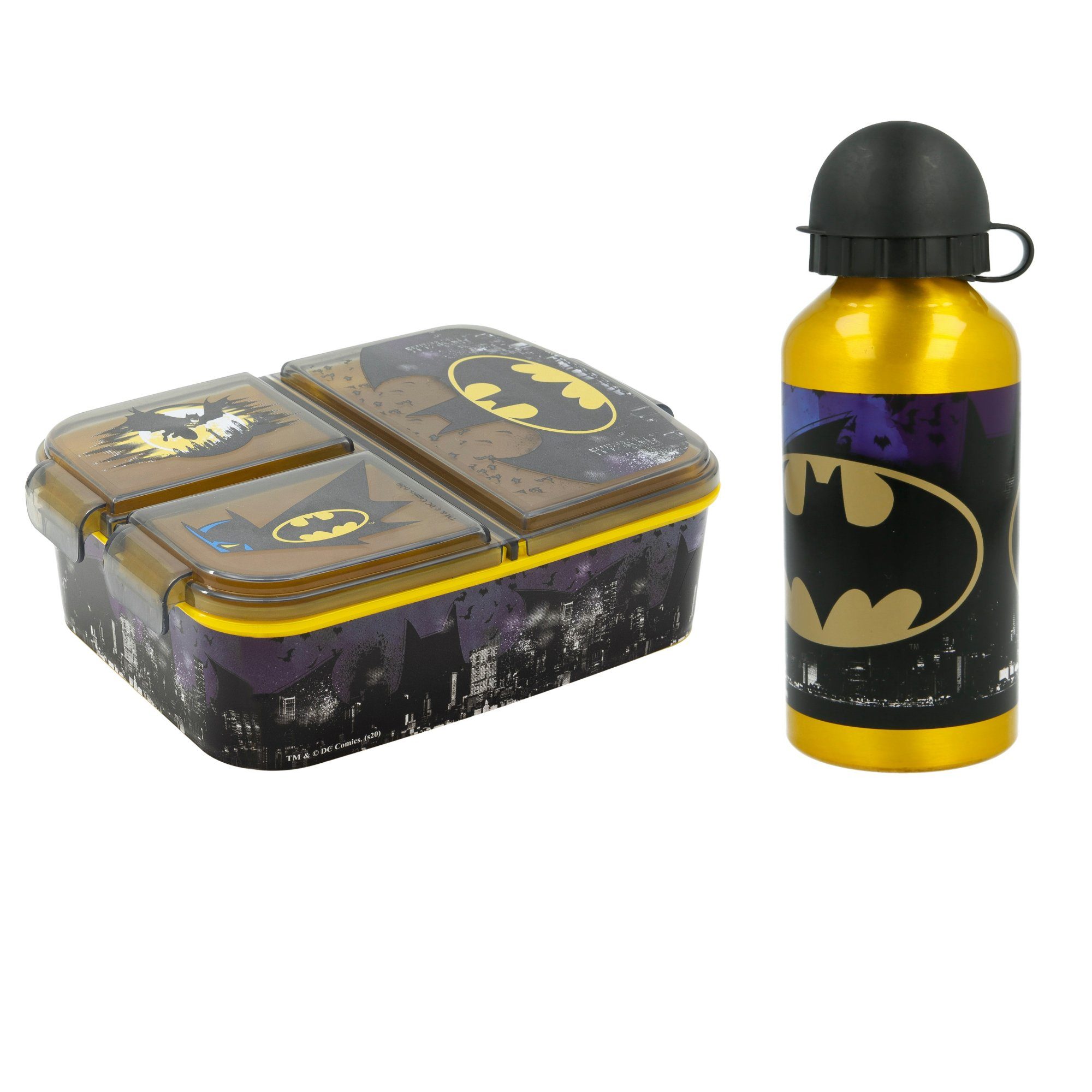 DC Comics Lunchbox DC Comics Batman Kinder 2 tlg Set 3 Kammer Brotdose ALU-Trinkflasche, BPA-Frei, (2-tlg)