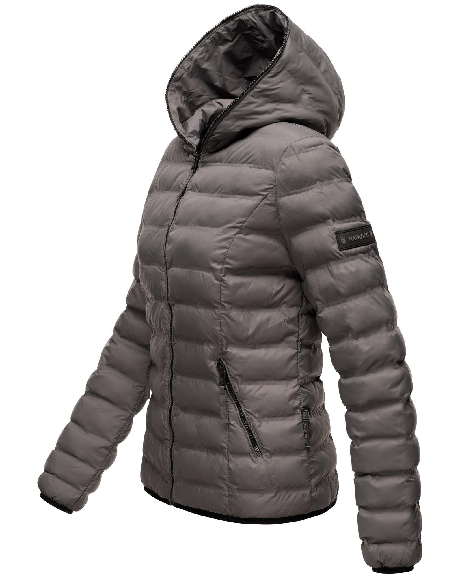 Navahoo Steppjacke Damen Übergangsjacke modische mit dunkelgrau Kapuze Neevia