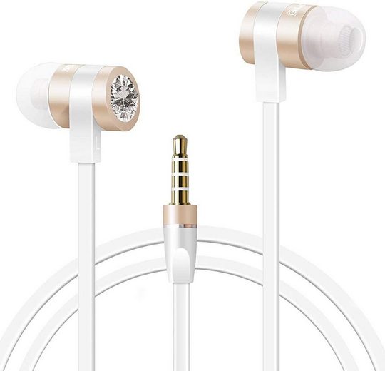 Quntis In-Ear-Kopfhörer (Quntis® In Ear Kopfhöher Diamant-Element Flat Style mit Mikrofon für Android,iPhone,Huawei, Samsung,HTC,LG,MusikPlayer, usw Wei)