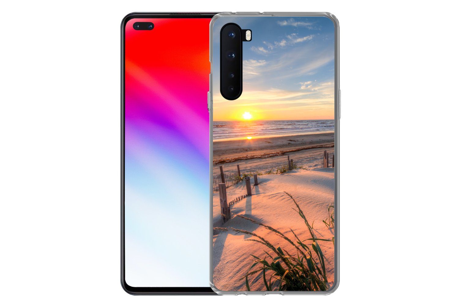 MuchoWow Handyhülle für OnePlus Nord Strand - Meer - Düne - Sonnenuntergang - Landschaft, Phone Case, Silikon, Schutzhülle Dünn