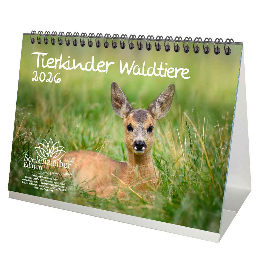 Seelenzauber Tischkalender Tierkinder Waldtiere DIN A5 Tischkalender für 2026 Tiere im Wald