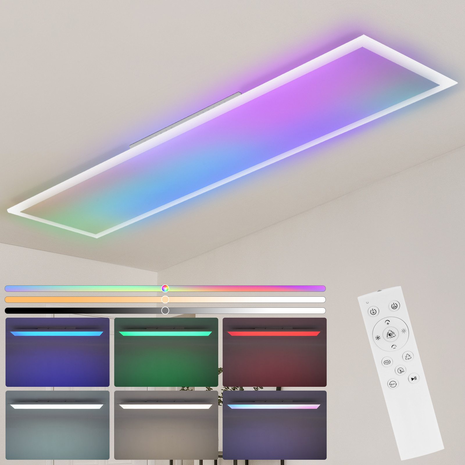 Nettlife LED Panel RGB Dimmbar 120x30 mit Fernbedienung 36W Lang Tageslichtlampe Büro, Dimmbar, LED fest integriert, Farbwechsel, für Werkstatt Flur Wohnzimmer Esszimmer