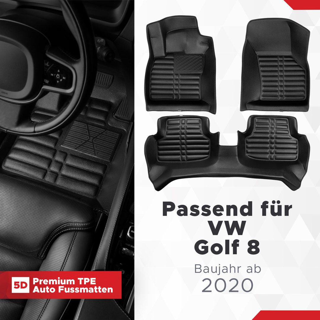 Auto-Fußmatte 5D Premium Auto Fußmatten TPE Set Passend für VW Golf 8 ab 2020