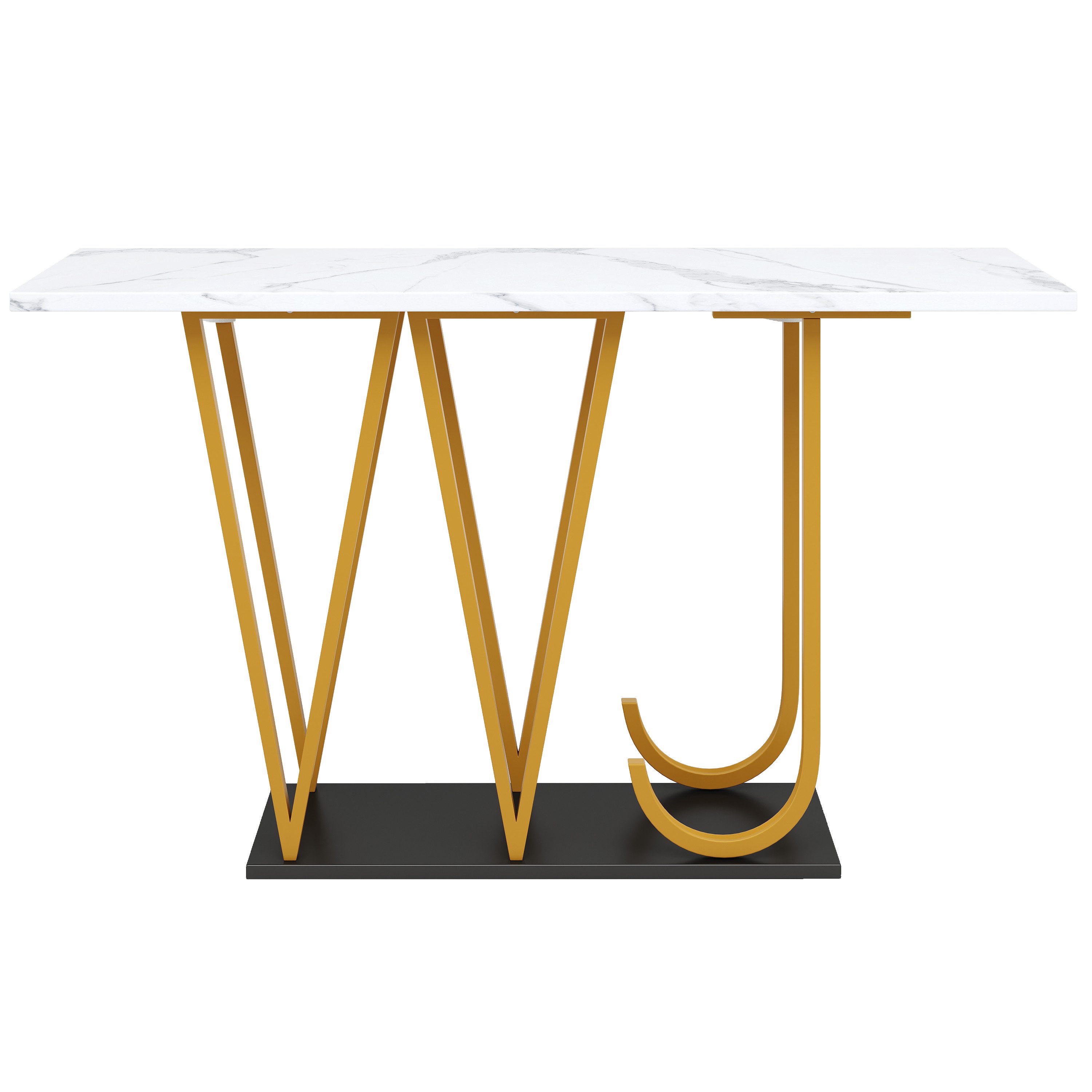 HAUSS SPOLE Esstisch mit Stauraum,Küchentisch Balkontisch mit Marmoroptik-Tischplatte (Goldfarbene Metallbeine, Stauraum für Flur, Balkon & Wohnzimmer, MDF, Metall, 1-St., 120 x 29,5 x 80 cm)