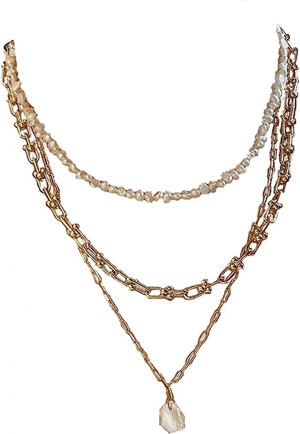 WaKuKa Charm-Kette Schmuck Mehrschichtige Metallkette Perlenkette Damen (1-tlg)