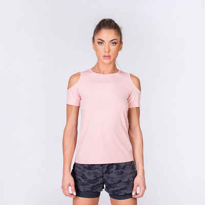 GYM AESTHETICS Yogashirt Athleisure Cold Shoulder Fashion T-Shirt für Damen Atmungaktiv, Schnelltrocknend