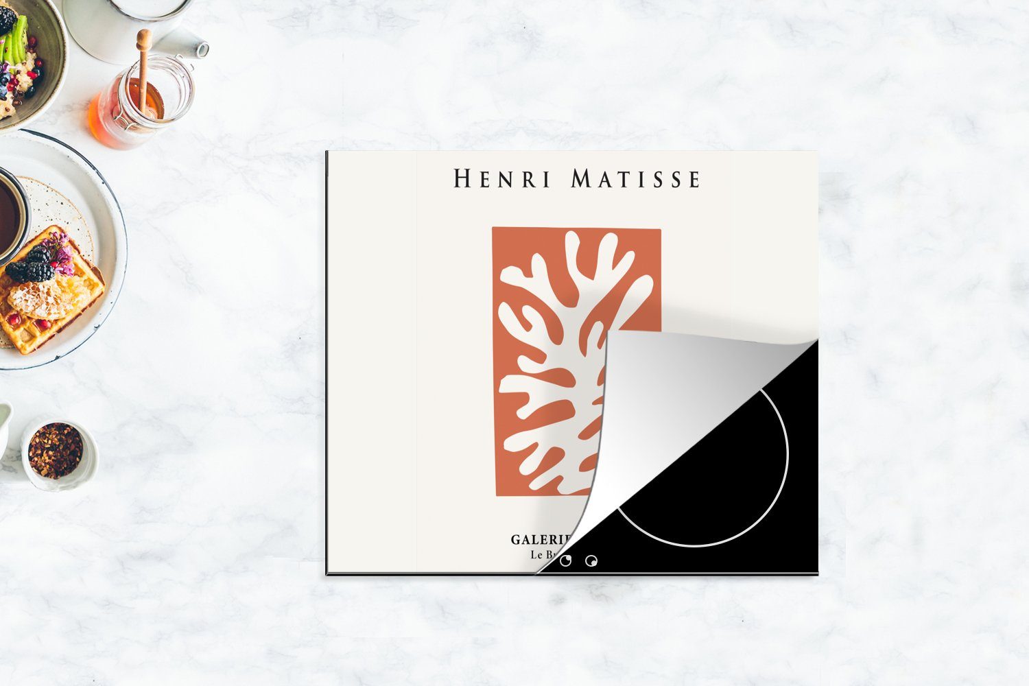 60x52 Matisse, Rot tlg), - Ceranfeldabdeckung nutzbar, Vinyl, - Alte Herdblende-/Abdeckplatte Meister Mobile MuchoWow (1 Abstrakt cm, - Arbeitsfläche Henri
