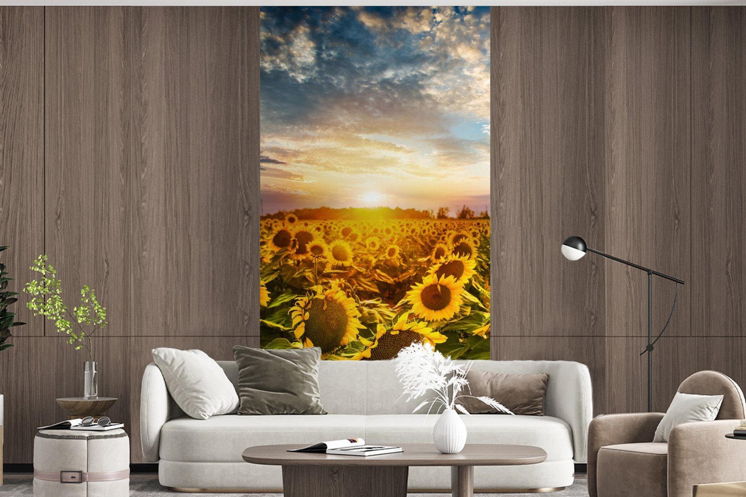 Wohnzimmer Fototapete Sonnenblume Schlafzimmer MuchoWow Vliestapete für Küche, Fototapete (2 - Blumen Himmel, Matt, - St), bedruckt,