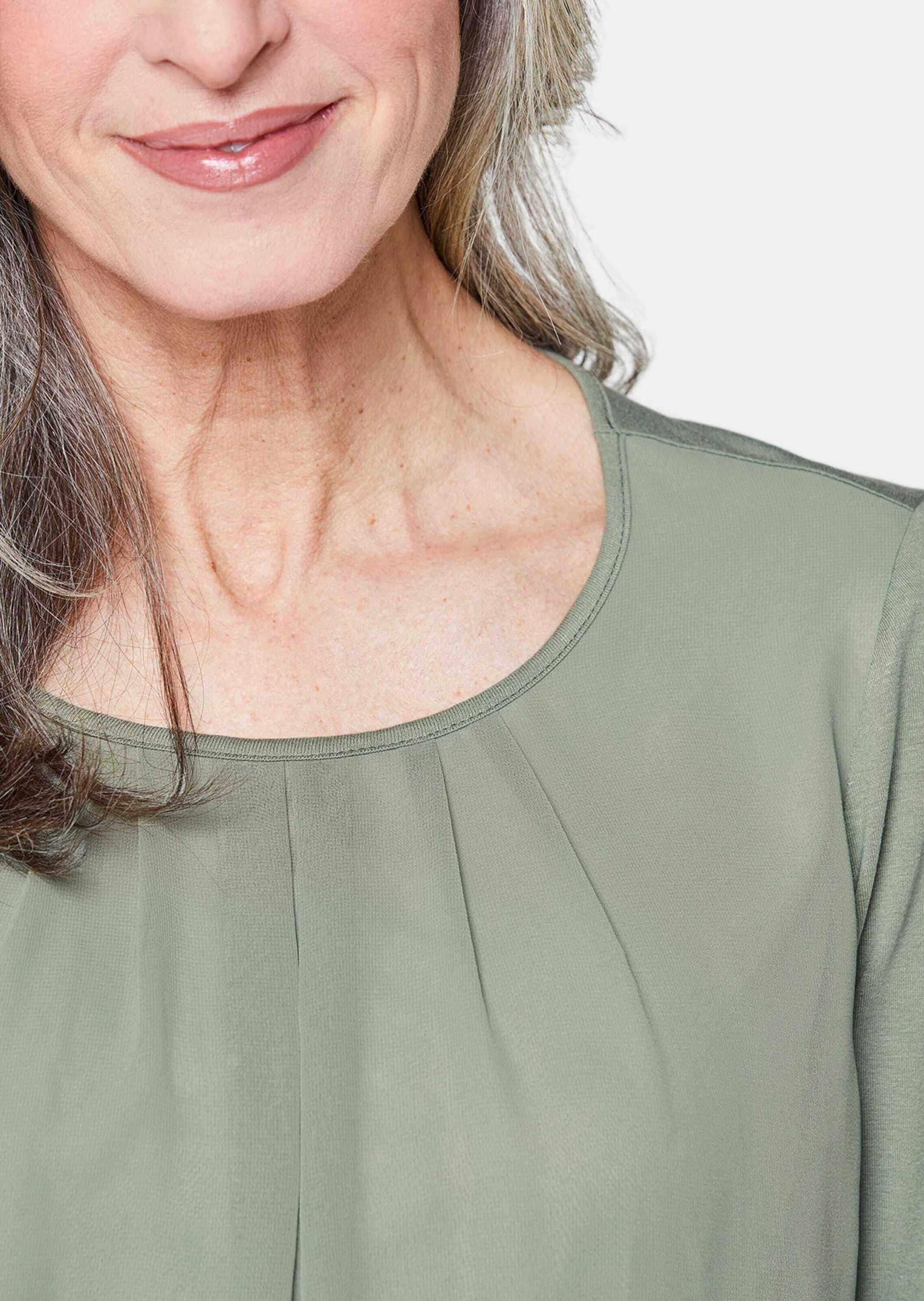GOLDNER Shirtbluse Chiffon-Shirt mit 3/4-Arm, Rundhals Damen Sommerbluse, Halbarm, Feierlich, weich, Kunstfaser, Chiffon