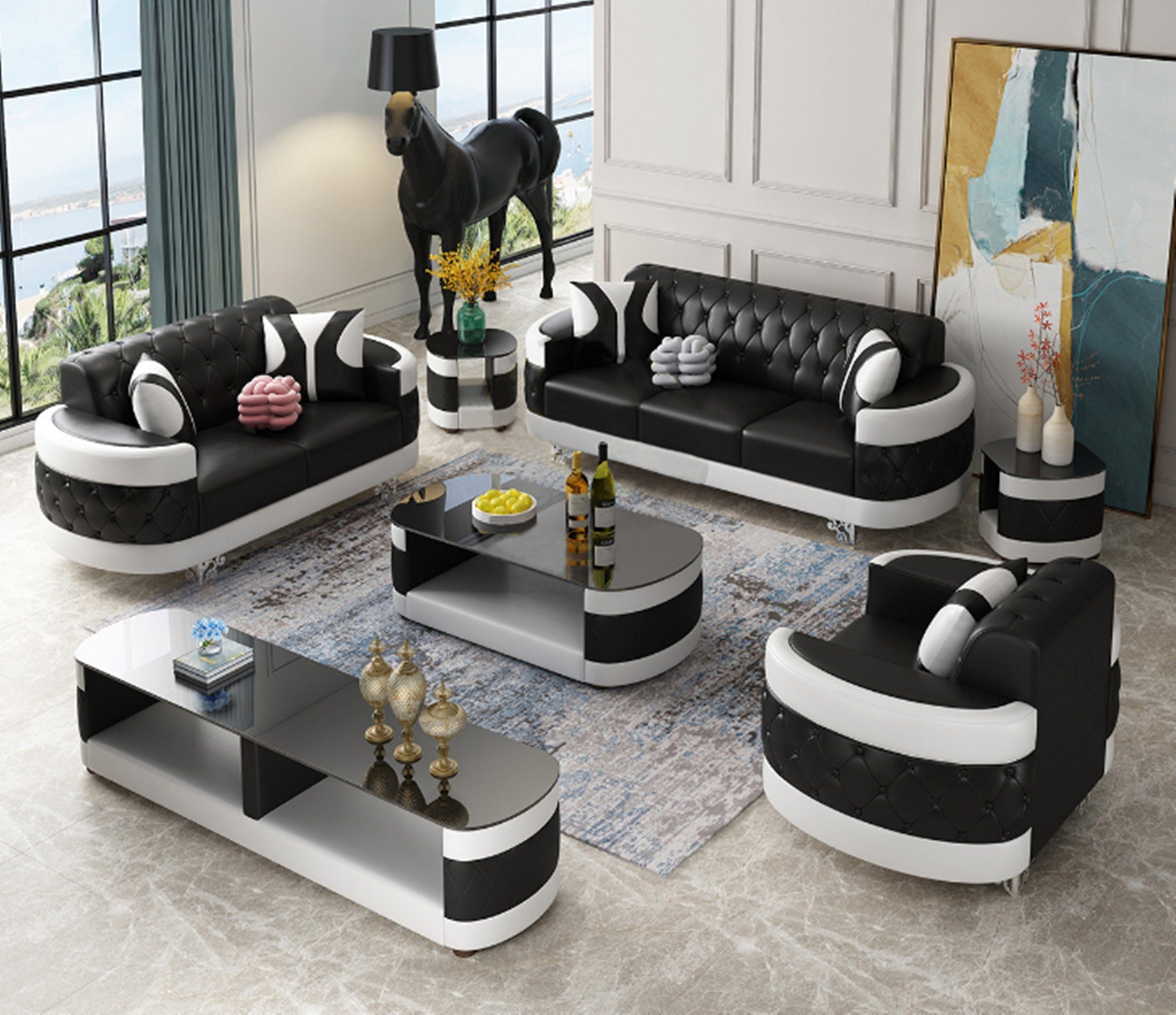 Sitzer Sofagarnitur Set Couchen, Europe Schwarze in JVmoebel Sofa Made Polster Design Sofa 3+2+1