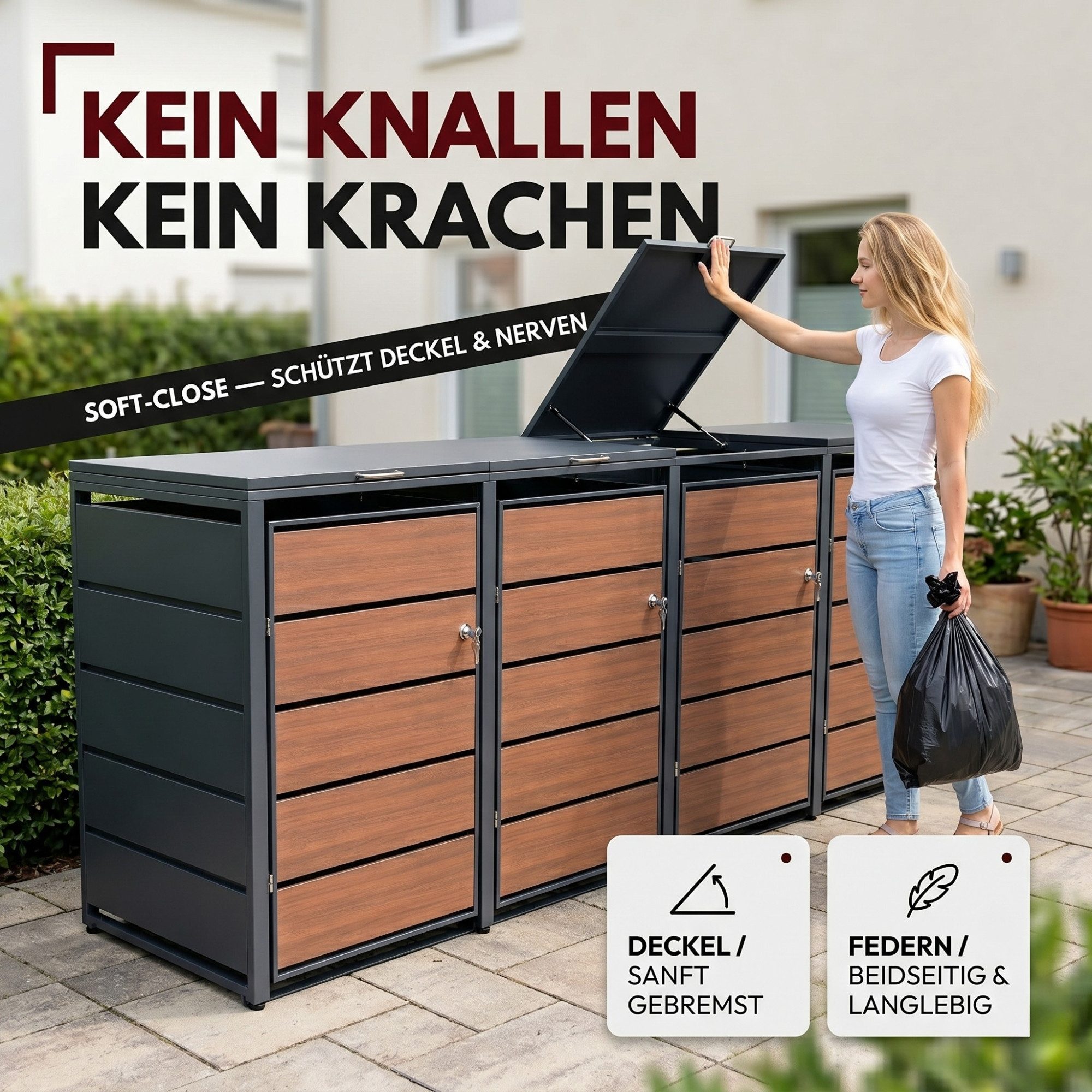 Albatros International Mülltonnenbox Mülltonnenbox 4er Holzdekor, 120L bis 240L