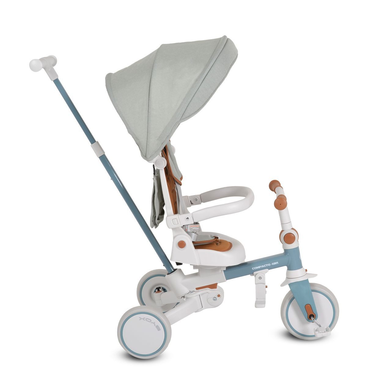 Byox Dreirad Tricycle Compacto 4 in 1, Schiebegriff klappbar Gurt umbaubar EVA