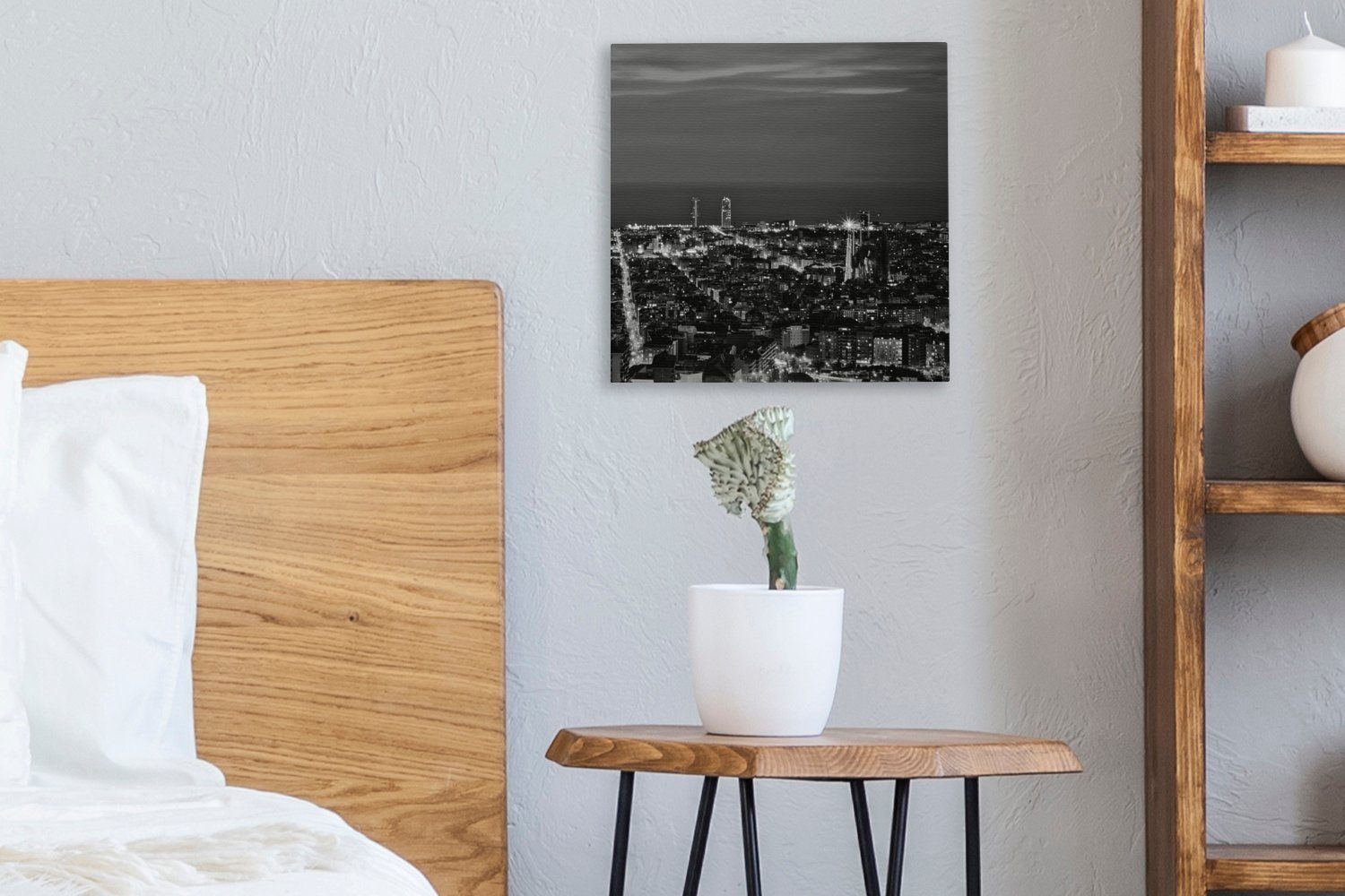 OneMillionCanvasses® Leinwandbild Spanien - Skyline Wohnzimmer - für Schwarz Leinwand - Bilder - Barcelona St), Weiß, Schlafzimmer (1