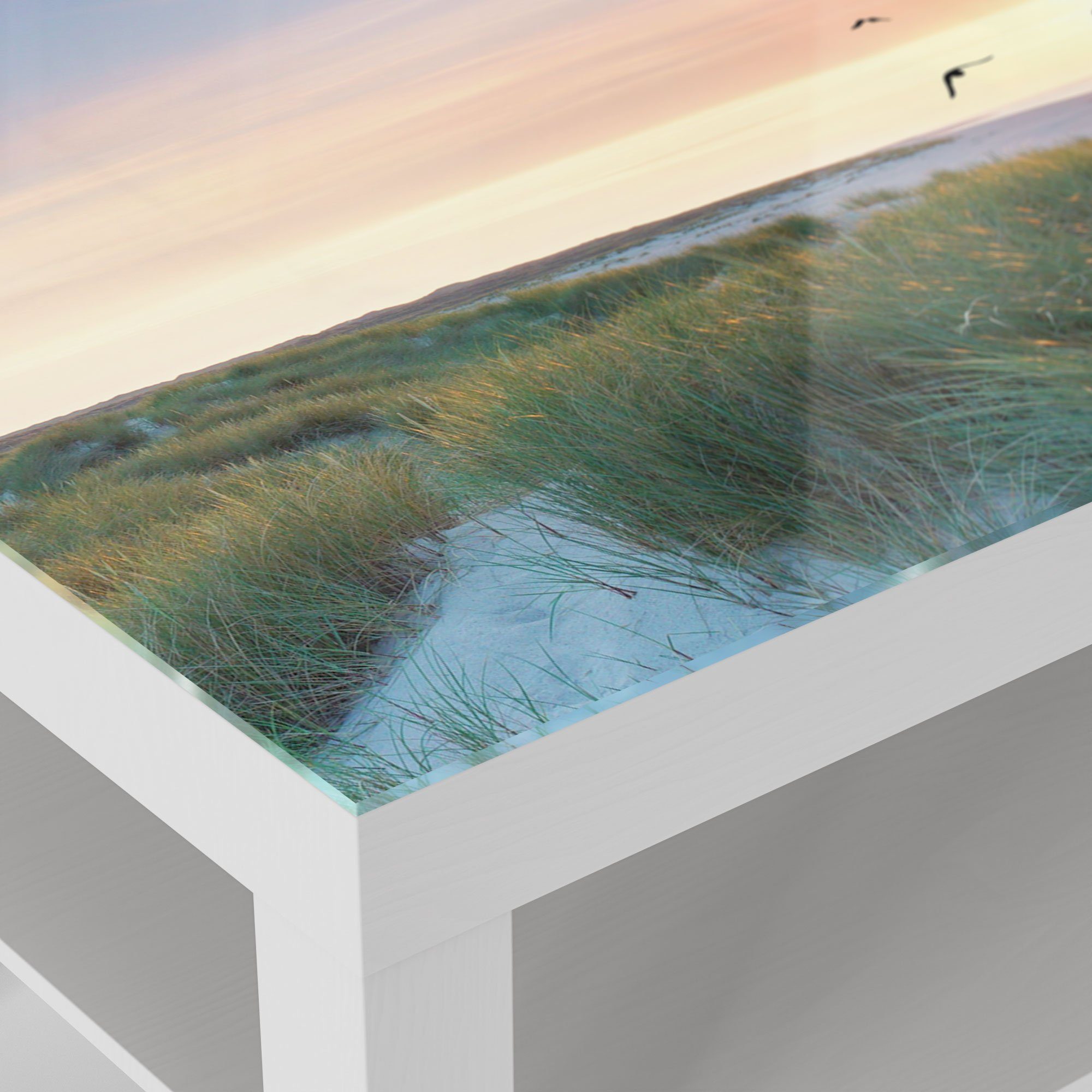 Beistelltisch DEQORI 'Küstenpanorama', modern Couchtisch Glastisch Glas Weiß
